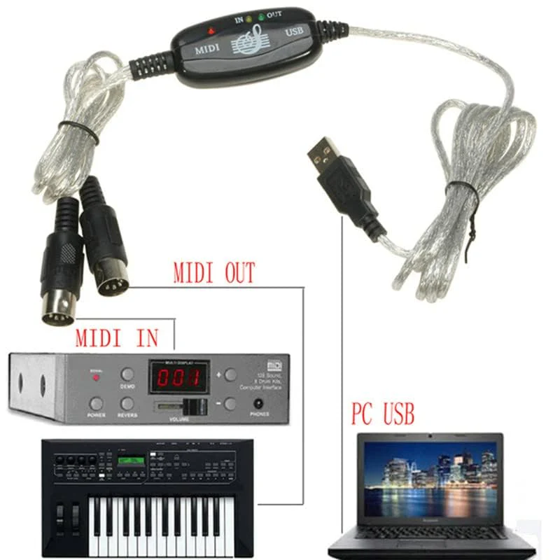 USB MIDI Cable Adapter, B60 Midi USB Cable Interface Converter 5-Pole in Out Midi to USB Adapter 2m - Image 3