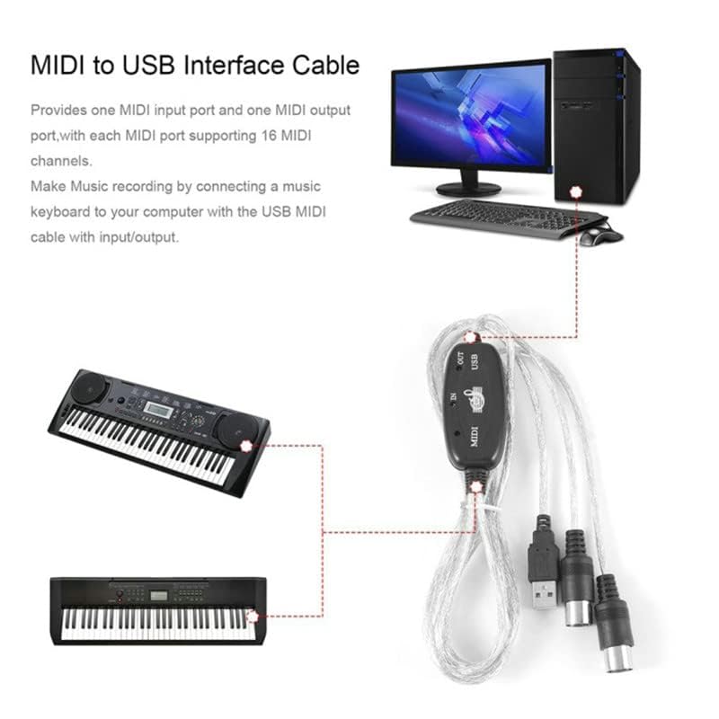USB MIDI Cable Adapter, B60 Midi USB Cable Interface Converter 5-Pole in Out Midi to USB Adapter 2m - Image 5