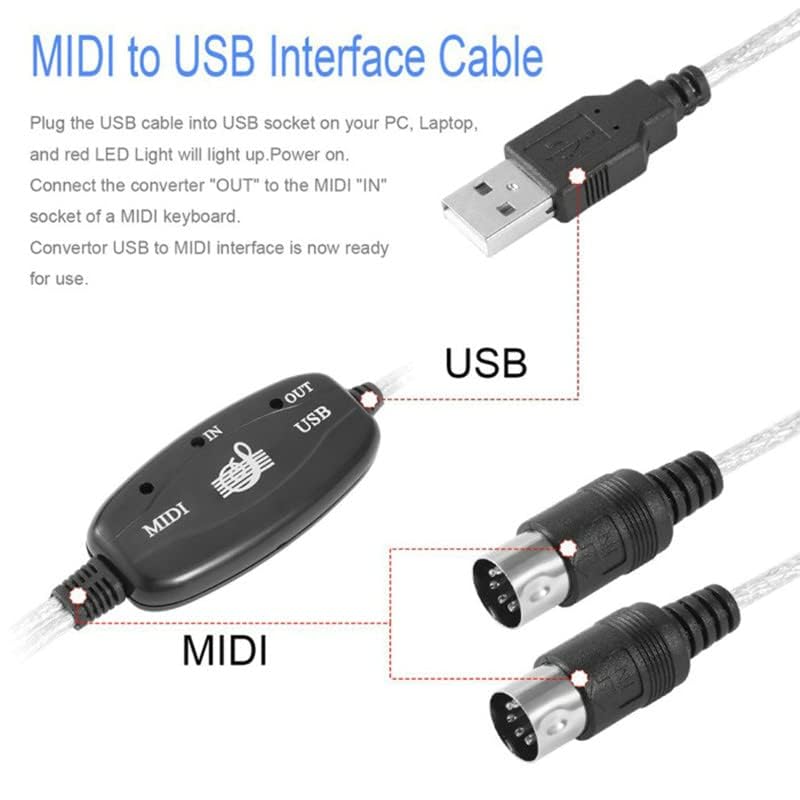 USB MIDI Cable Adapter, B60 Midi USB Cable Interface Converter 5-Pole in Out Midi to USB Adapter 2m - Image 6