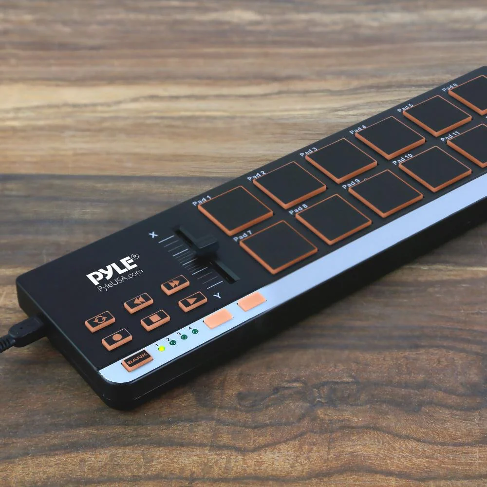 USB MIDI Controller Drum Pad - Upgraded Mini Portable Beat Maker Workstation Equipment w/12 Drum Pads, DJ Fader Slider & Transport Buttons - Control any DAW Software Kit - Pyle PMIDIPD20_0 - Image 5
