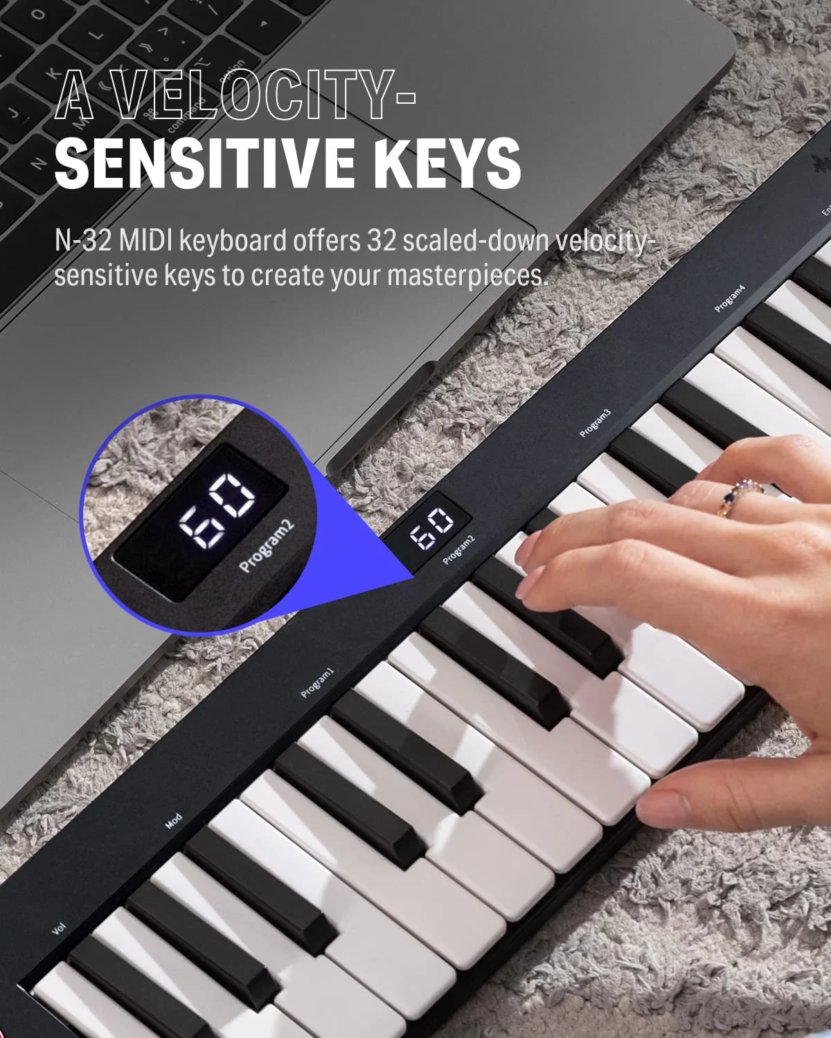 USB MIDI Keyboard Controller MINI 32-Key, Donner N-32 with Screen, Sequencer, Chord, Bend Sound Effects By Light-up Joystick for Mac/PC, Music Production Software, 40 Teaching Courses N32 - Image 2