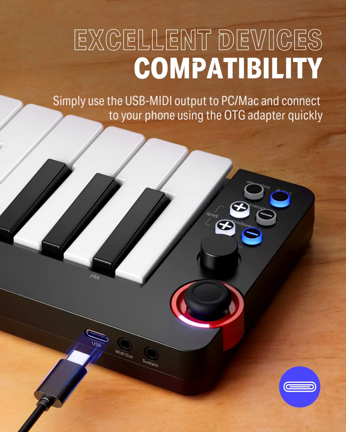 USB MIDI Keyboard Controller MINI 32-Key, Donner N-32 with Screen, Sequencer, Chord, Bend Sound Effects By Light-up Joystick for Mac/PC, Music Production Software, 40 Teaching Courses N32 - Image 5