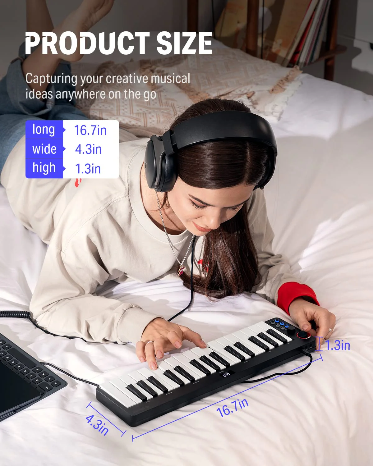 USB MIDI Keyboard Controller MINI 32-Key, Donner N-32 with Screen, Sequencer, Chord, Bend Sound Effects By Light-up Joystick for Mac/PC, Music Production Software, 40 Teaching Courses N32 - Image 6