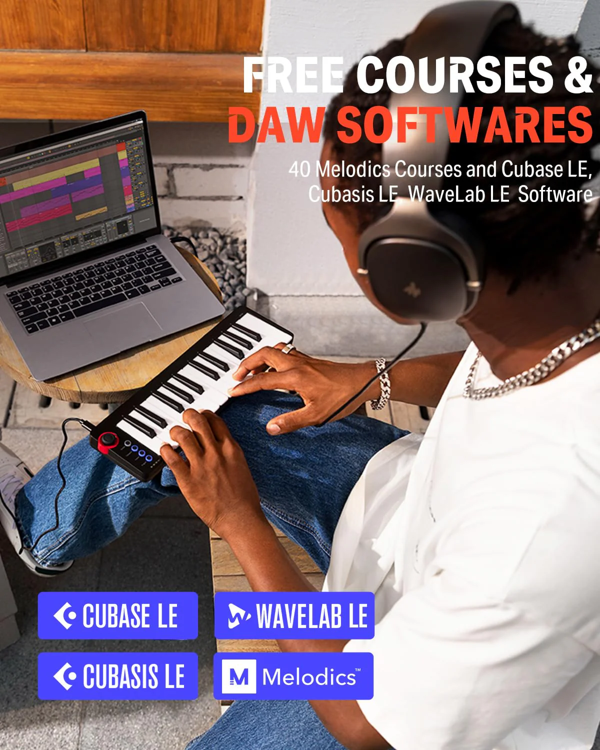 USB MIDI Keyboard Controller MINI 32-Key, Donner N-32 with Screen, Sequencer, Chord, Bend Sound Effects By Light-up Joystick for Mac/PC, Music Production Software, 40 Teaching Courses N32 - Image 8