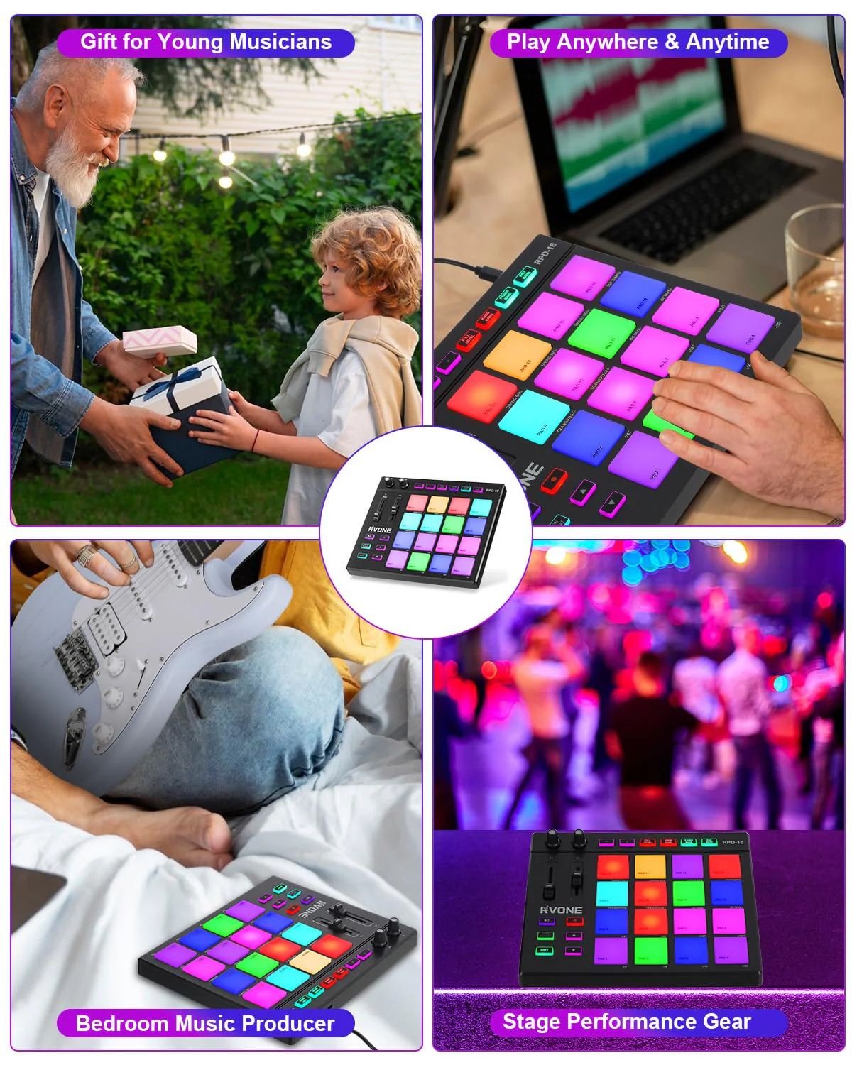 USB MIDI Pad Controller with 16 Velocity Senstive Drum Pads| 7 RGB Lights & DAW Control| 2 Assignable Knobs & Faders| Drum Machine with Note Repeat & Full Level| Plug & Play| Beat Maker Beginner - Image 7