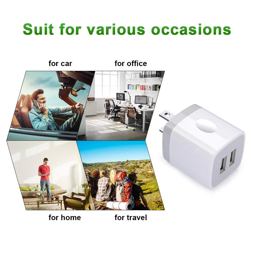 USB Plug, USB Wall Charger 3 Pack, GiGreen Dual Port USB Electrical Plug Cube 5V 2.1A Charging Block USB Outlet Plugs Compatible iPhone 15 14 13 12 11 X 8,Samsung S24 S23 S20 S10 S9 S8 Note 20,LG,Moto - Image 7