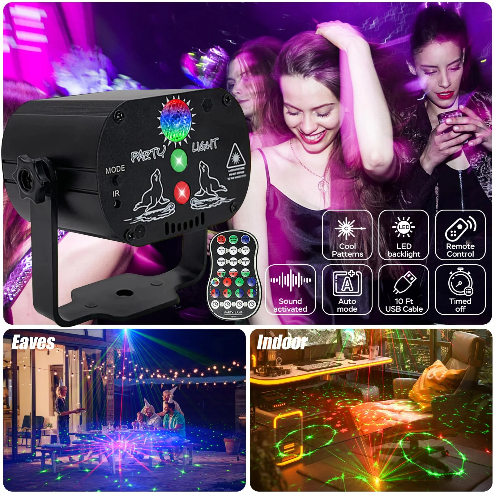 USB-Powered 60-Patterns 240 Conbination Effects Stage Light Party Light UV & RGB Backlight Remote Control for Indoor Events, Birthdays, Halloween, Karaoke, Club, and KTV (R60) - Image 2