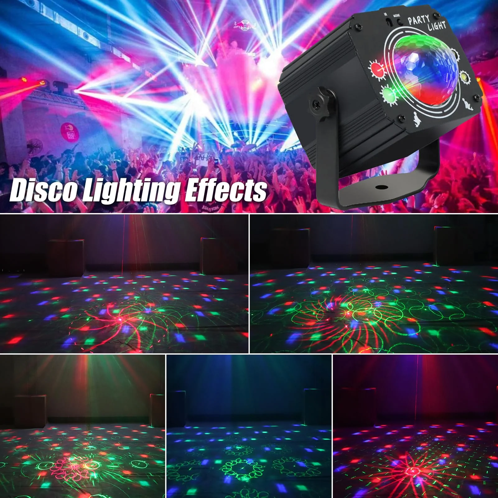 USB Powered Mini Party Light Sound-Activated Disco Ball DJ Projector Ideal for Christmas, Raves, Home Karaoke, Dance, Clubs, and Bar Parties,Matte Black - Image 4