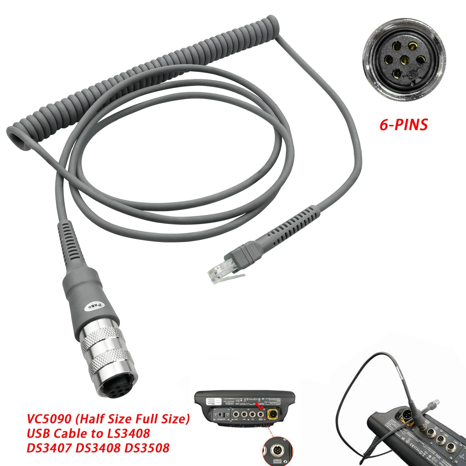 USB Scanner Cable Replacement 25-71918-01R for Symbol VC5090 to LS3408 DS3407 DS3408 DS3508 Handheld Barcode Scanner Mobile Computer, 6Pin, 9ft Coiled - Image 4