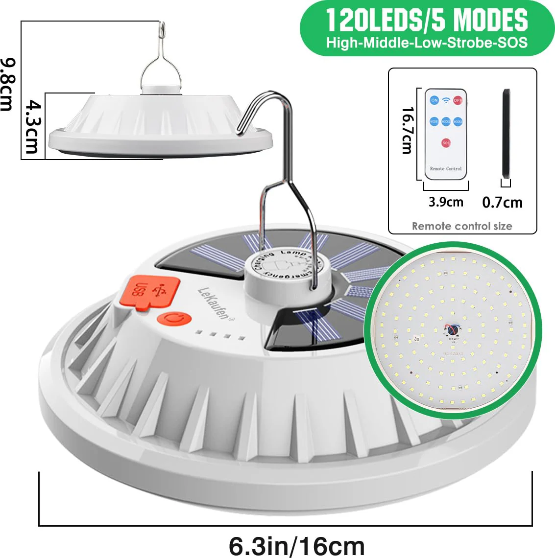 USB Solar Camping Light Remote Tent Light 2 Pack - 4000LM Portable LED Rechargeable Camping Lantern Hanging Waterproof Emergency Light for Camping, Hiking, Power Failure, Hurricane (120 LEDs) - Image 9