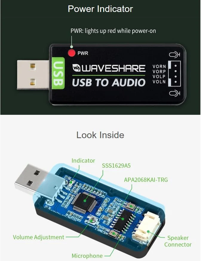 USB Sound Card with 8Ω 5W Speaker for Raspberry Pi/Jetson Nano, USB to Audio Adapter Support Recording and Playback, Stereo Codec Onboard Microphone and Speaker Header, Driver-Free, Plug and Play - Image 3