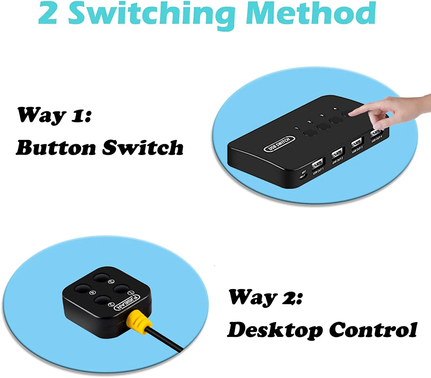 USB Switch 4 in 4 Out, USB Switcher Selector 4 Port for 4 Computer Share 4 Devices Keyboard Mouse Printer Scanner with Desktop Controller and Cables - Image 5