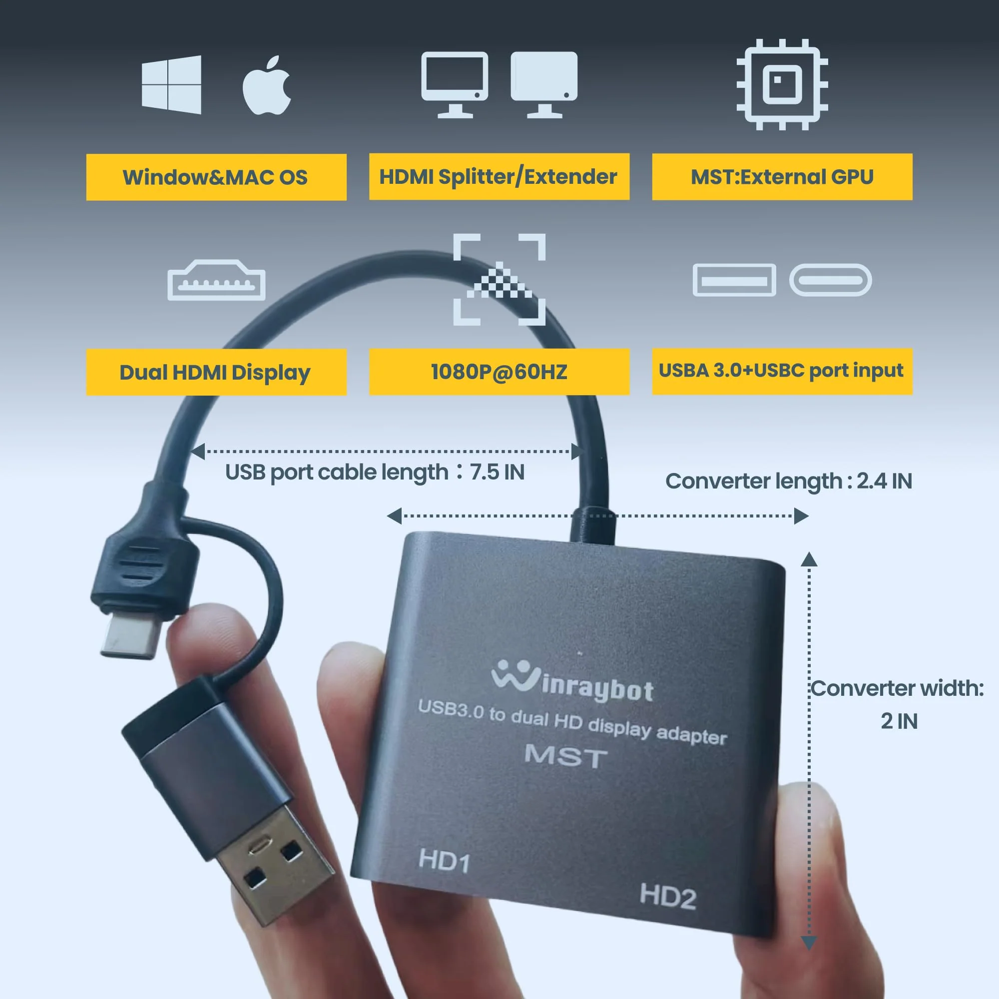 USB to HDMI Adapter for 2 Monitors-USB3.0 to Dual hdmi Adapter for 3 Monitors-USB to displayport Adapter Supports Mac & Windows/Dual HDMI Extender -External Video & Graphics Card Adapter usb to 2 hdmi - Image 6