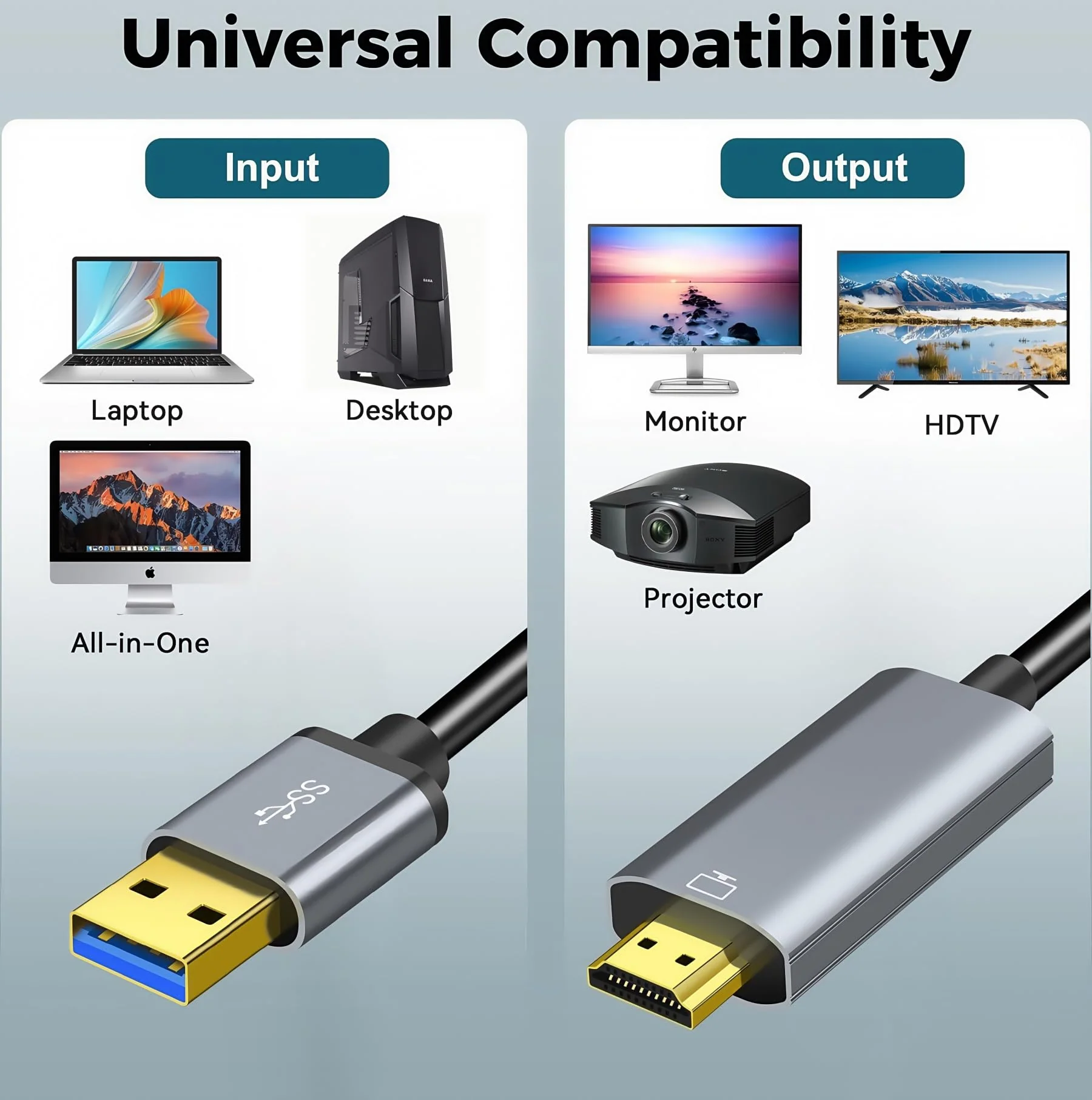 USB to HDMI Cable, Built-in Drivers, 6FT USB 3.0 to HDMI Male Cable HD 1080P Monitor Converter Cord with Audio for Desktop, Laptop, Monitor, Projector, HDTV Compatible with Windows/MAC /Android OS 6Feet Grey - Image 2
