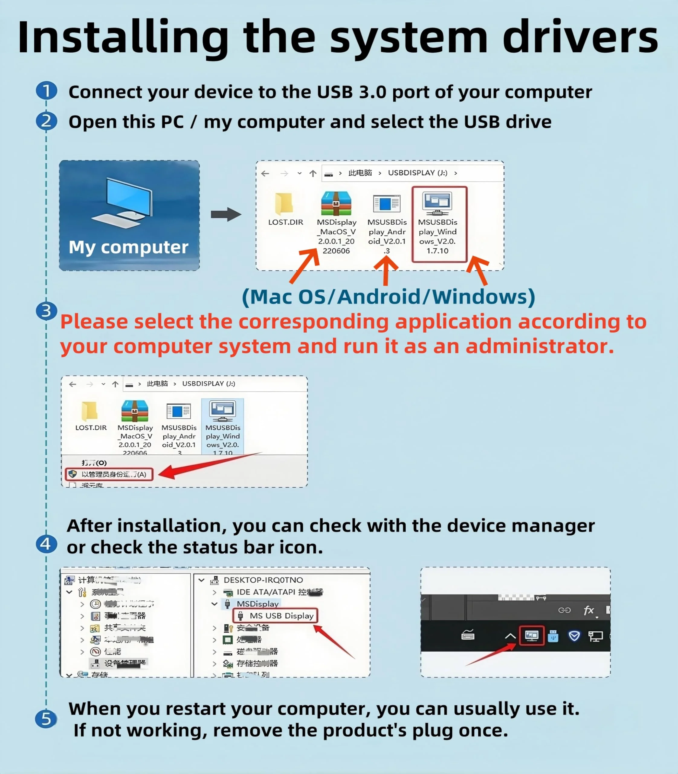 USB to HDMI Cable, Built-in Drivers, 6FT USB 3.0 to HDMI Male Cable HD 1080P Monitor Converter Cord with Audio for Desktop, Laptop, Monitor, Projector, HDTV Compatible with Windows/MAC /Android OS 6Feet Grey - Image 3
