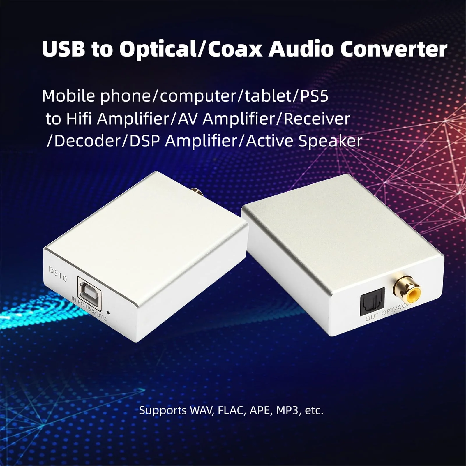 USB to Optical SPDIF Coax Audio Adapter, WAV FLAC APE MP3 Decoding USB to Toslink Coaxial Digital Converter for Computer Laptop PC Mac Smartphone, PS5, Game Console, NOT for TV USB to Optical/Coax Audio Converter - Image 3
