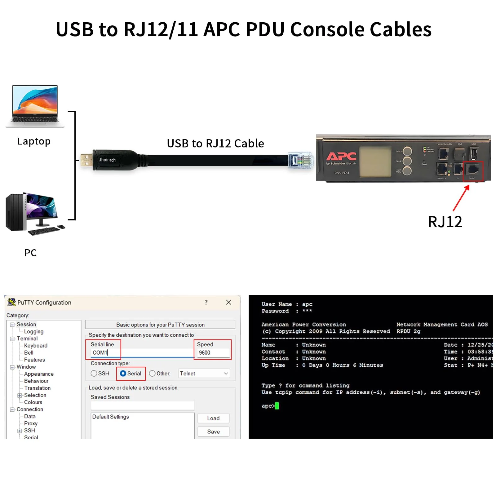 USB to RJ11/12 6P4C RS232 Serial Cable Adapter with FTDI FT232RNL Chip for APC PDU UPS 940-0144 BMS Battery - Image 2