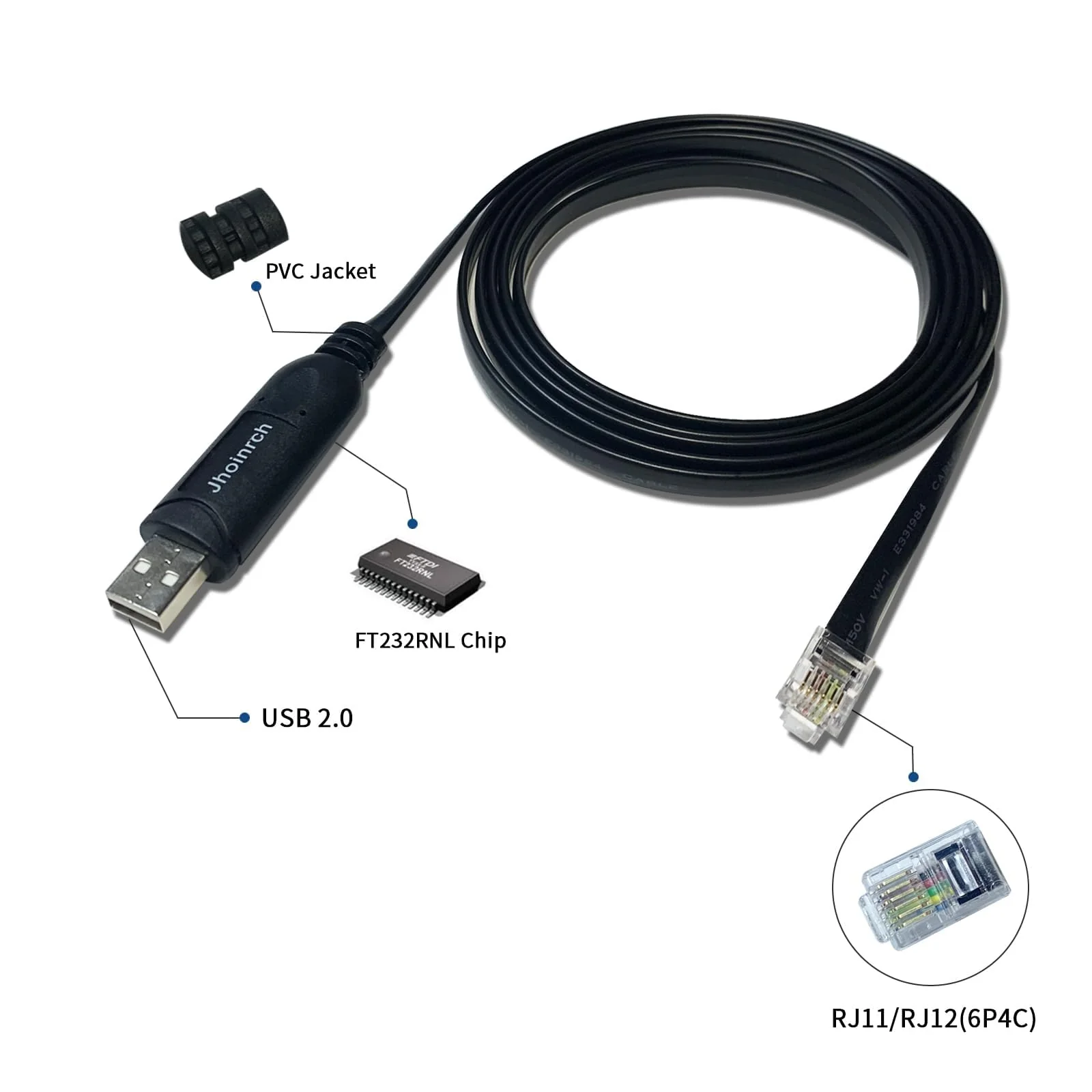USB to RJ11/12 6P4C RS232 Serial Cable Adapter with FTDI FT232RNL Chip for APC PDU UPS 940-0144 BMS Battery - Image 8