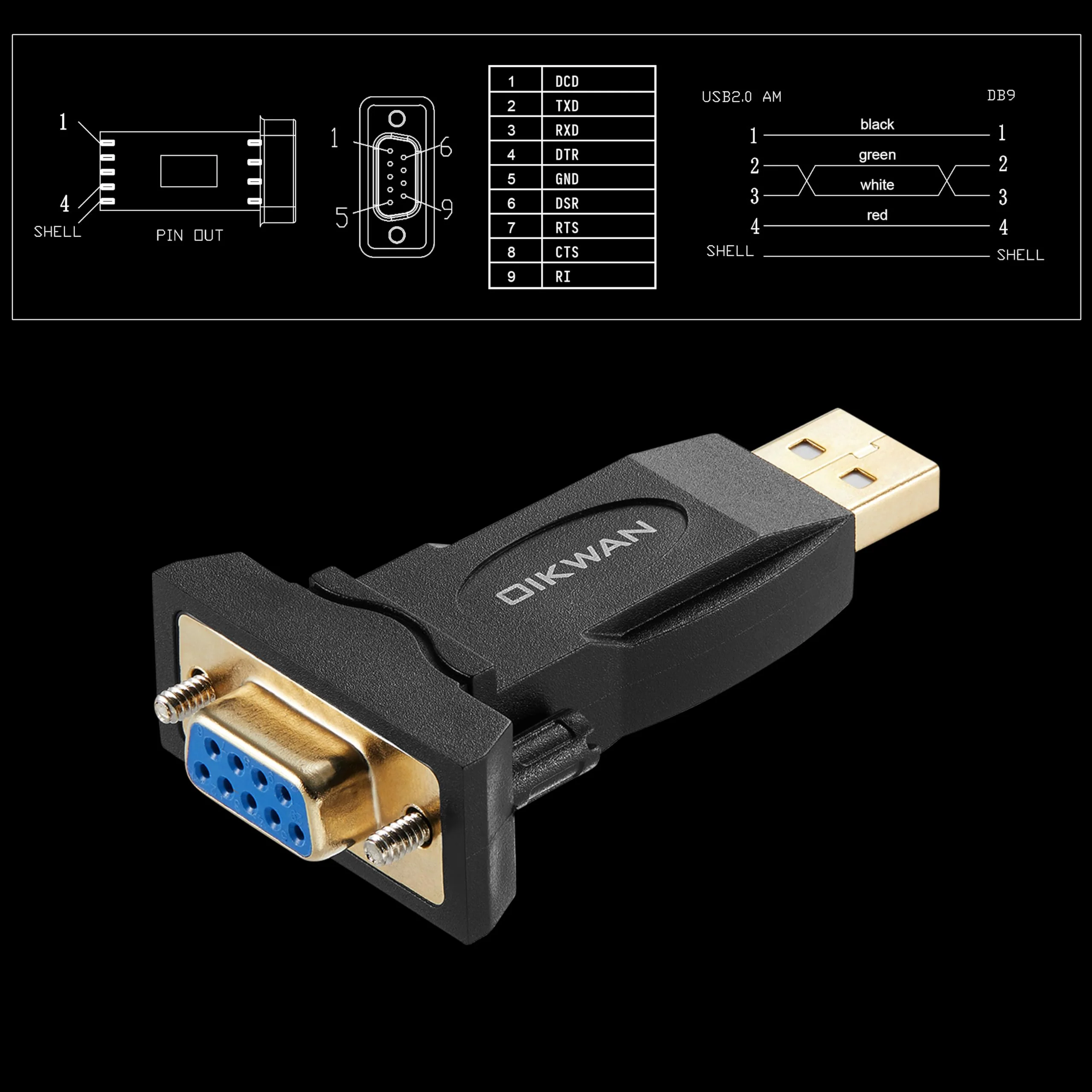 USB to RS232 Adapter with FTDI Chip, USB to DB9 Serial Female Converter Compatible with Windows 10, 8.1, 8, 7, Vista, XP, Linux and Mac OS X 10.6 and Above,Black - Image 8