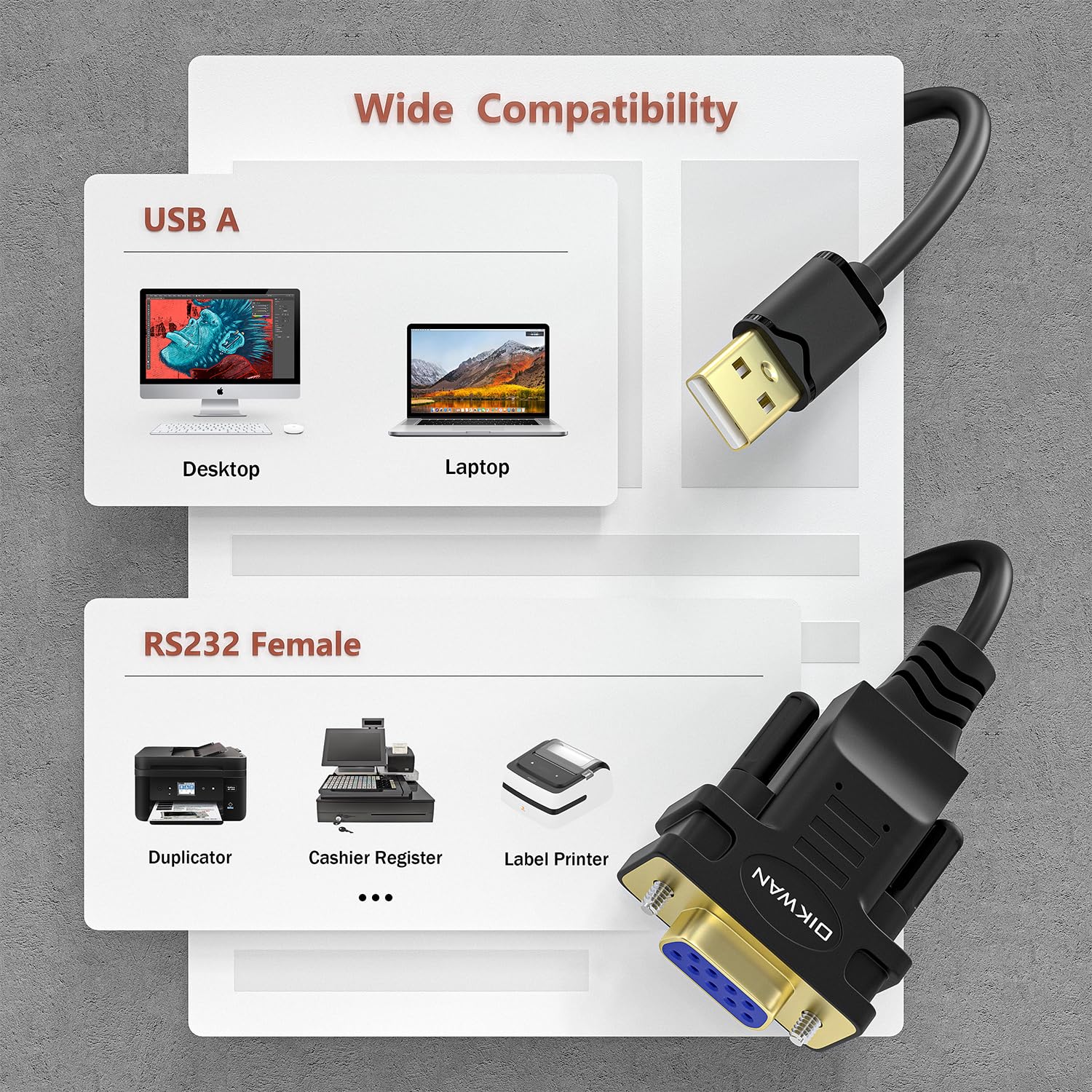 USB to RS232 DB9 Serial Cable Female Converter Adapter with FTDI Chipset for Windows 11,10, 8.1, 8, 7, Vista, XP, 2000, Linux and Mac OS X 10.6 (10ft) 10FT RS-232 DB9 Female to USB - Image 5
