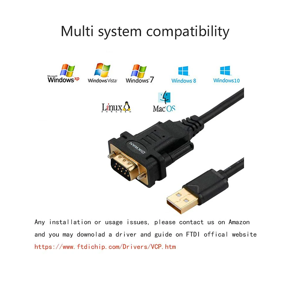 USB to RS232 DB9 Serial Cable Male Converter Adapter with FTDI Chipset for Windows 11,10, 8.1, 8, 7, Vista, XP, 2000, Linux and Mac OS X 10.6 (10ft)… 10FT USB to Serial DB9 - Image 8