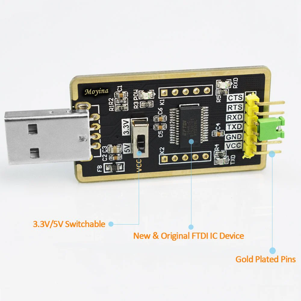 USB to TTL Adapter, USB to Serial Converter for Development Projects - Featuring Genuine FTDI USB UART IC ‘FT232RL’ - Image 3