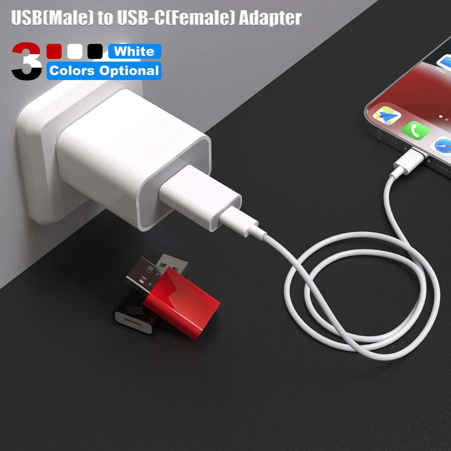 USB to USB C Adapter,USB-C Female to USB Male Adapter Compatible with Apple MagSafe Watch 7/8/9/SE/Ultra,Car,iPhone 15 14 13 12 Mini Pro Max,iPad,Galaxy,Pixel 7 6 5,CarPlay,Wall Plug 2 Pack White - Image 3