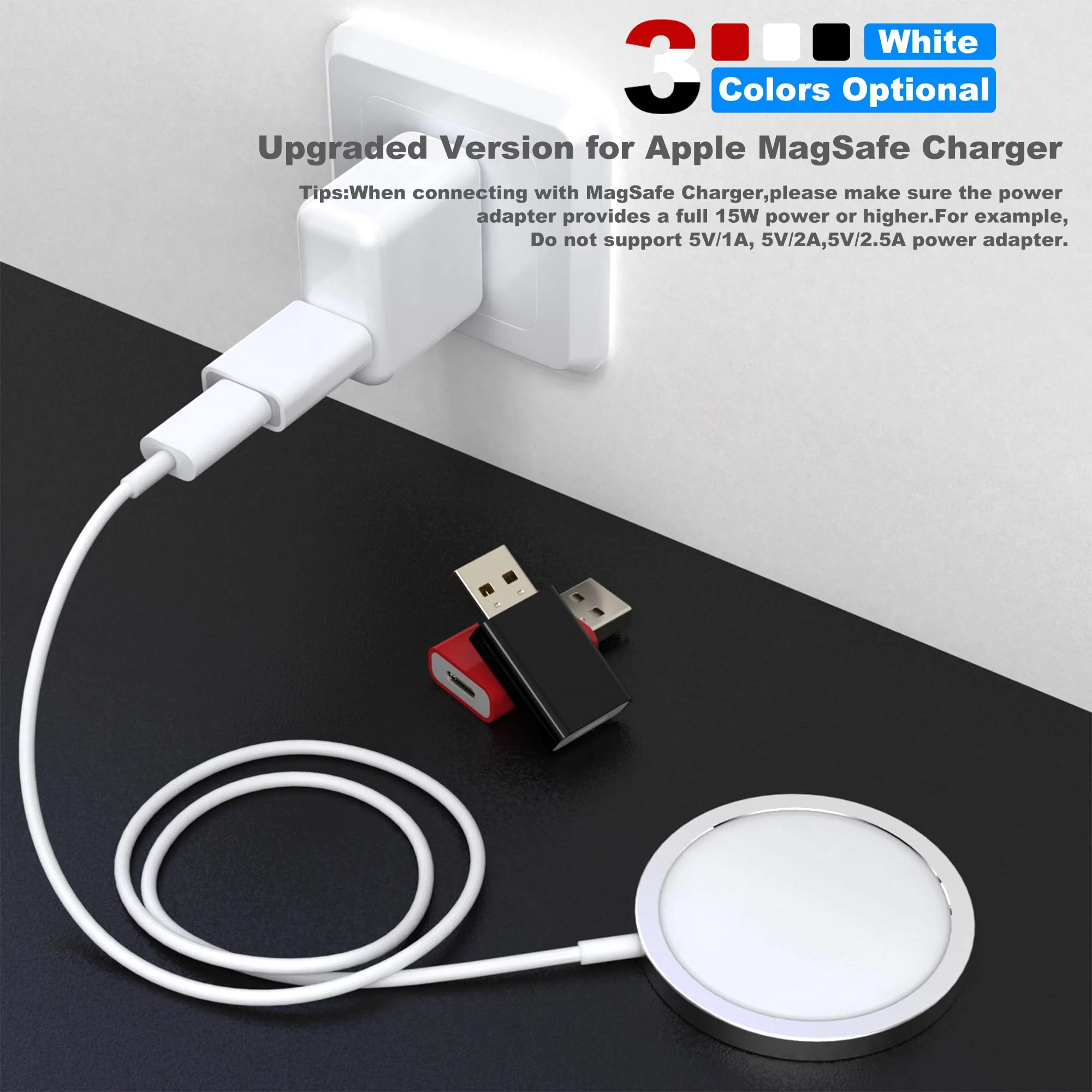USB to USB C Adapter,USB-C Female to USB Male Adapter Compatible with Apple MagSafe Watch 7/8/9/SE/Ultra,Car,iPhone 15 14 13 12 Mini Pro Max,iPad,Galaxy,Pixel 7 6 5,CarPlay,Wall Plug 2 Pack White - Image 4
