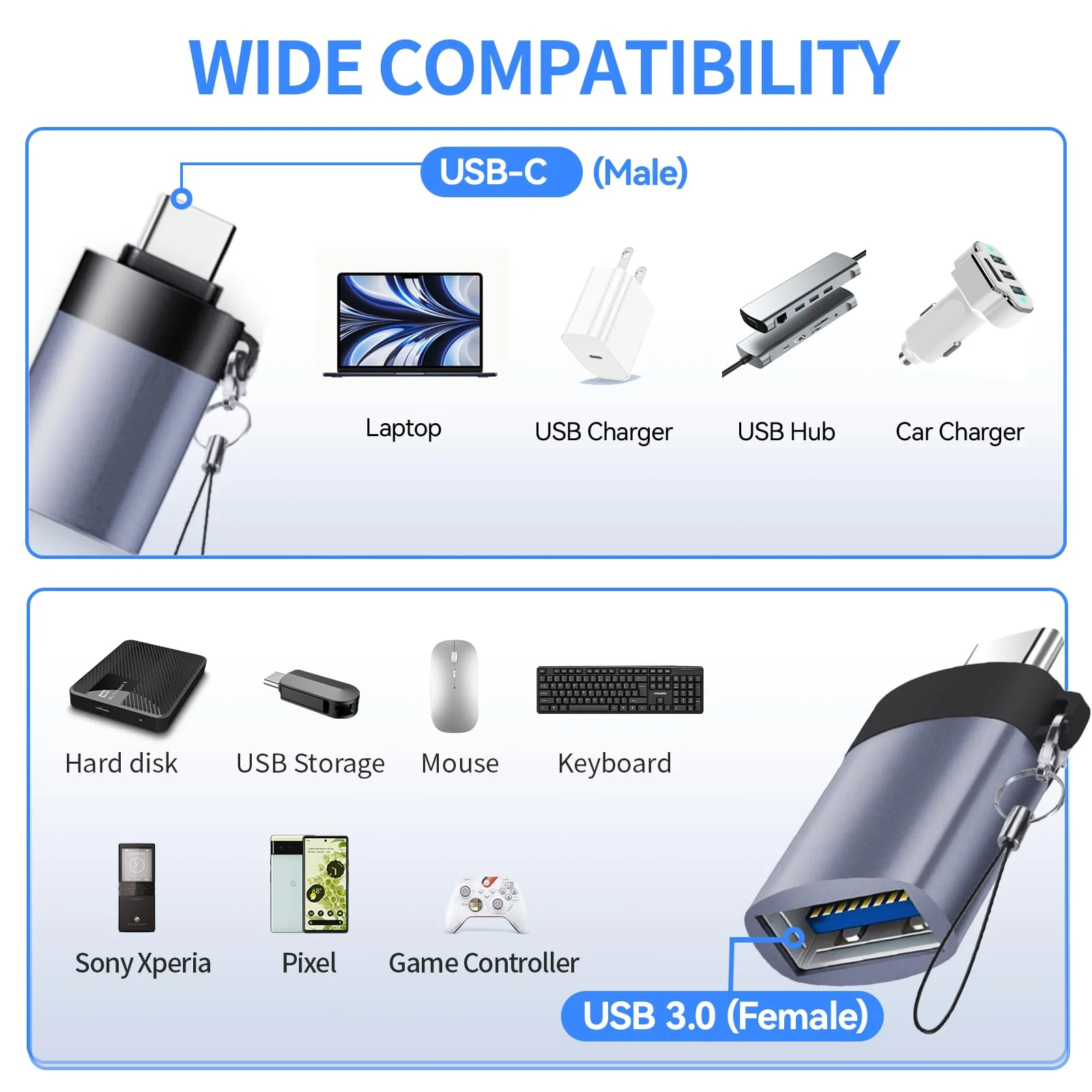USB to USB C Adapter USB C Male to USB 3.0 Female 2 Pack, Type C Female to A Male Charger Converter，USB C Female to USB Male Adapter Compatible for Apple Watch Ultra 8 9,iPhone 15 Pro Max 14 13 12,OTG - Image 3