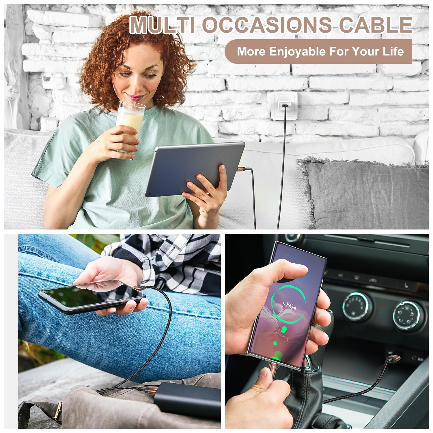 USB to USB C Fast Charging Cable 3.1A [2 Pieces 3 m] | Samsung Charging Cable for iPhone 16/15 Pro Max, Samsung Galaxy S24/S23/S22, Note, A71/A55/A52, Pixel, LG, Moto & More 3 m + 3 m Golden Brown - Image 7