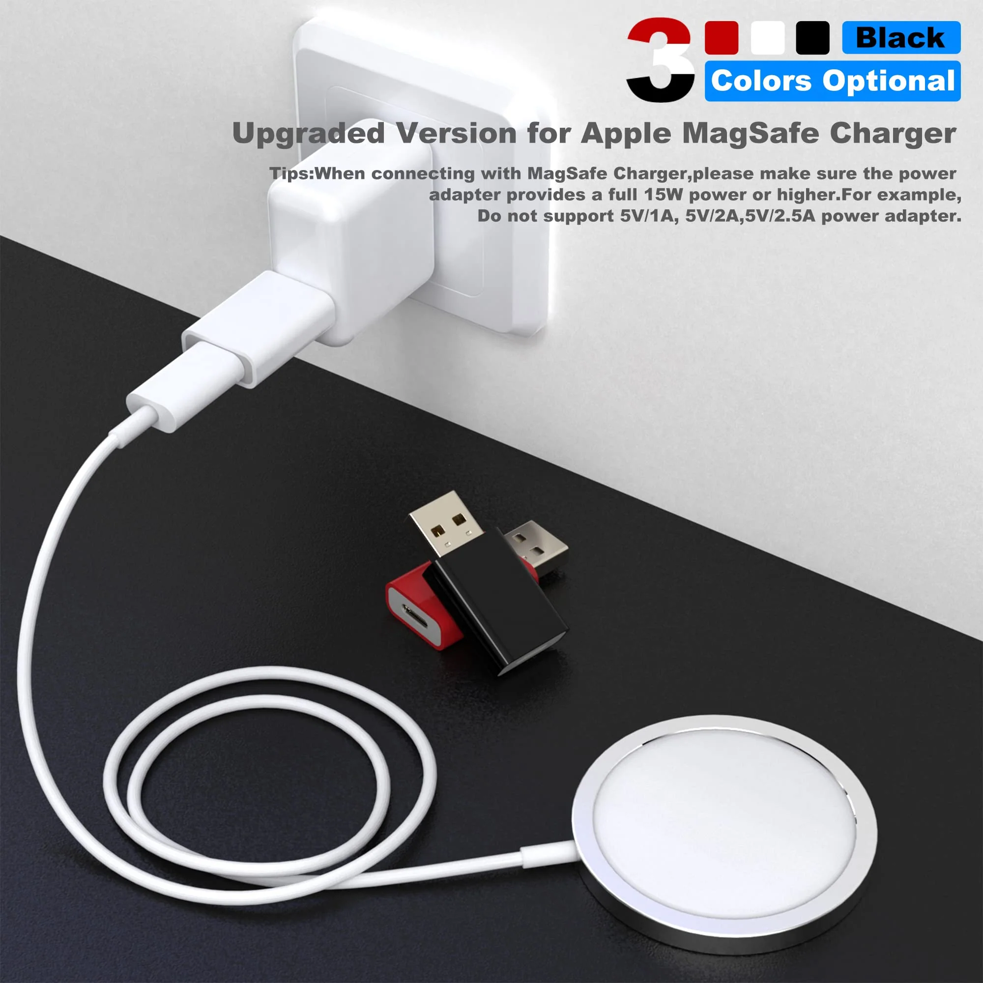 USB to USB-C Female Adapter Pack-2,Compatible with Apple Watch SE/7/8/9/Ultra MagSafe Charger,Type-C Charger Cable Converter for iPhone,iPad,AirPods,Car USB Charger and USB-C Cable 2 Pack Black - Image 4