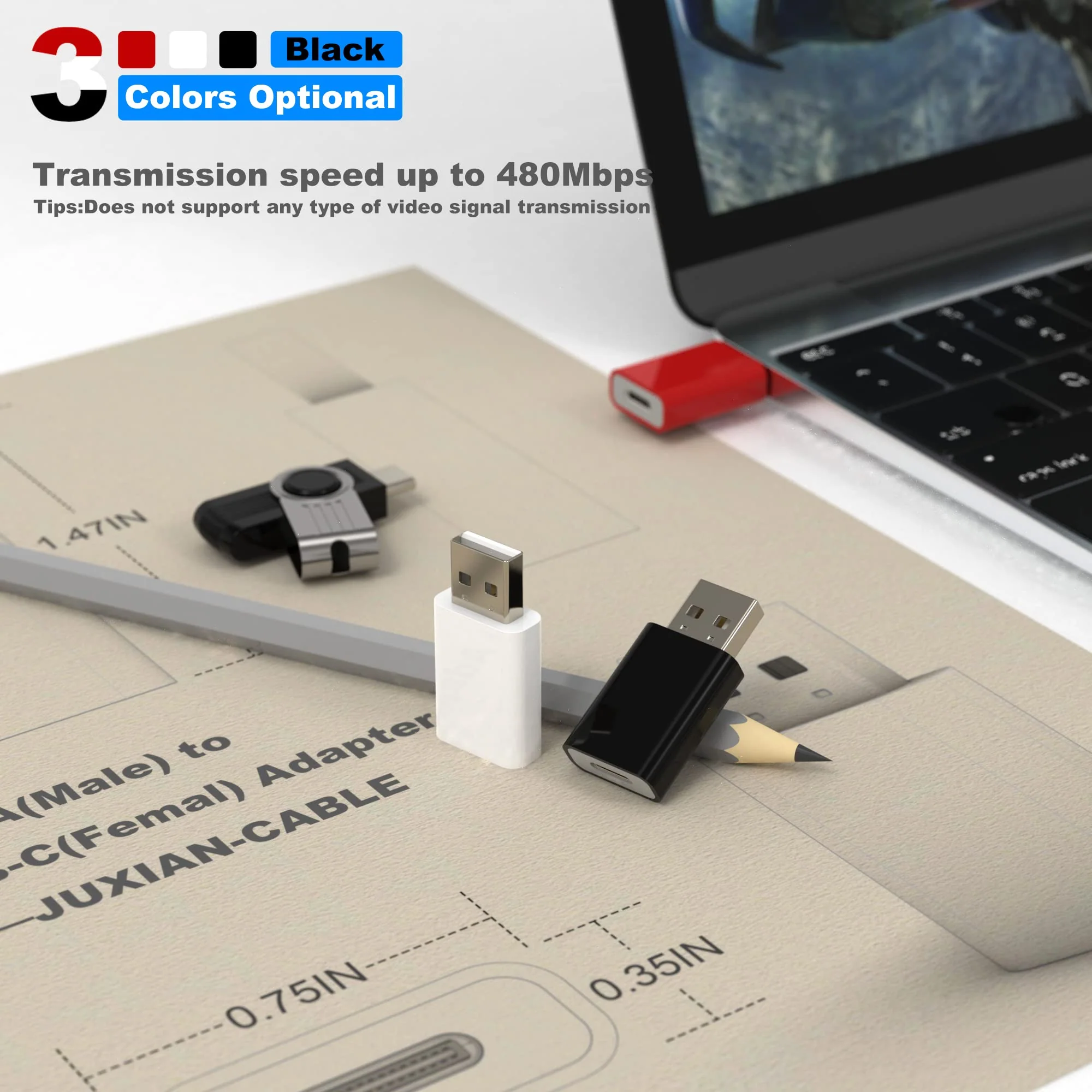 USB to USB-C Female Adapter Pack-2,Compatible with Apple Watch SE/7/8/9/Ultra MagSafe Charger,Type-C Charger Cable Converter for iPhone,iPad,AirPods,Car USB Charger and USB-C Cable 2 Pack Black - Image 5