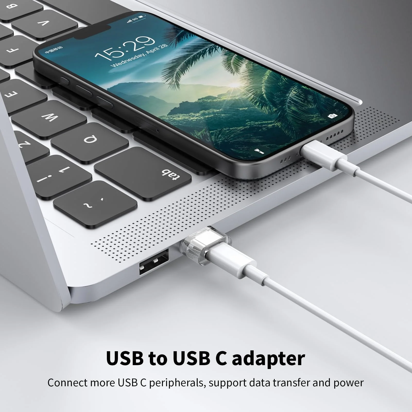 USB to USB Clear Adapter 5 Pack,USB C Female to A Male Charger Converter Compatible with Apple Watch Ultra iWatch 8 7,iPhone15 14 13 Pro Max Plus,iPad 9 10 Air 5 Mini 6,Car Ect. 5 pack-Clear - Image 3