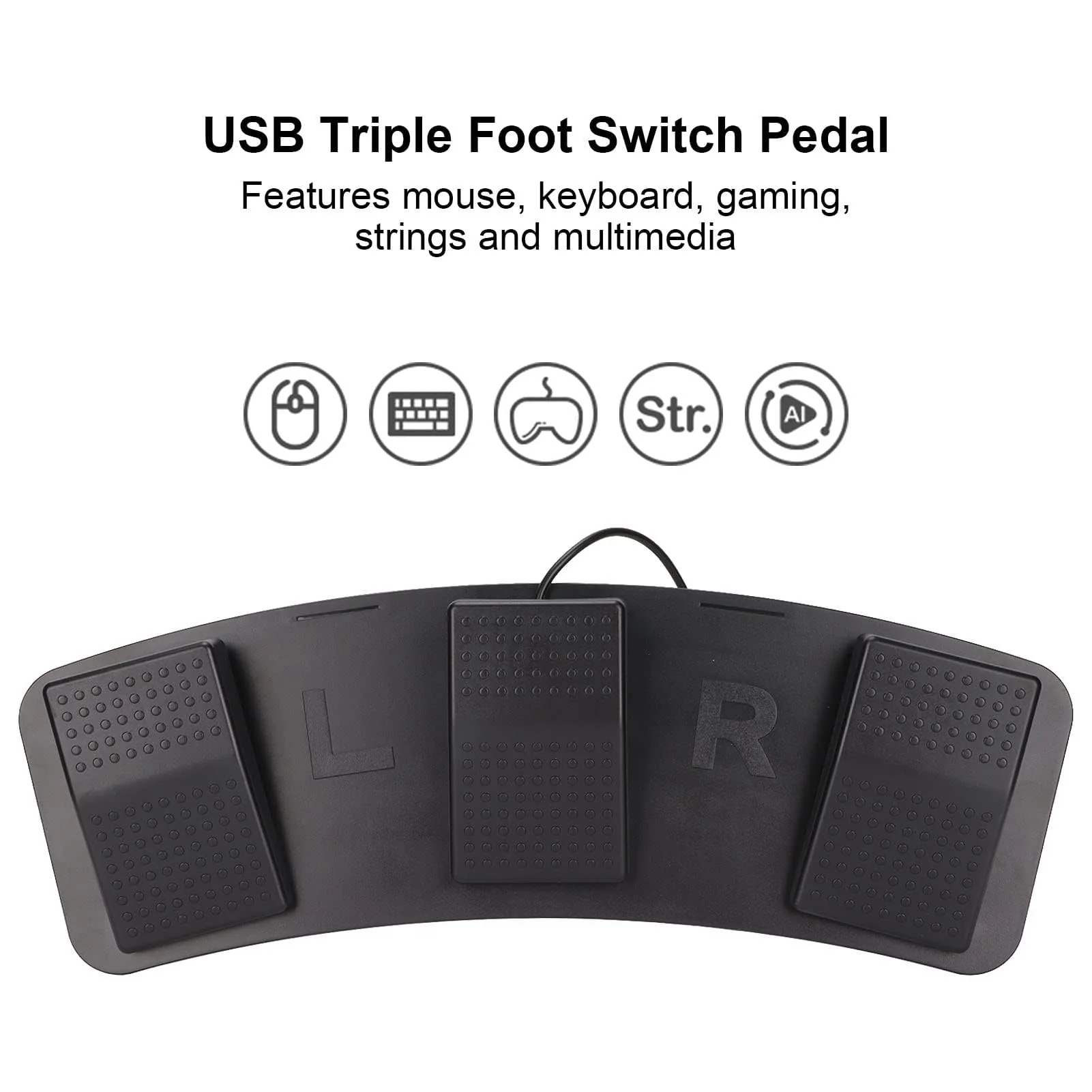 USB Triple Foot Switch Pedal, PC Foot Pedal Programmable Multifunctional Ergonomic Triple Gaming Foot Pedal for Video Game Office Equipment Contr - Image 2