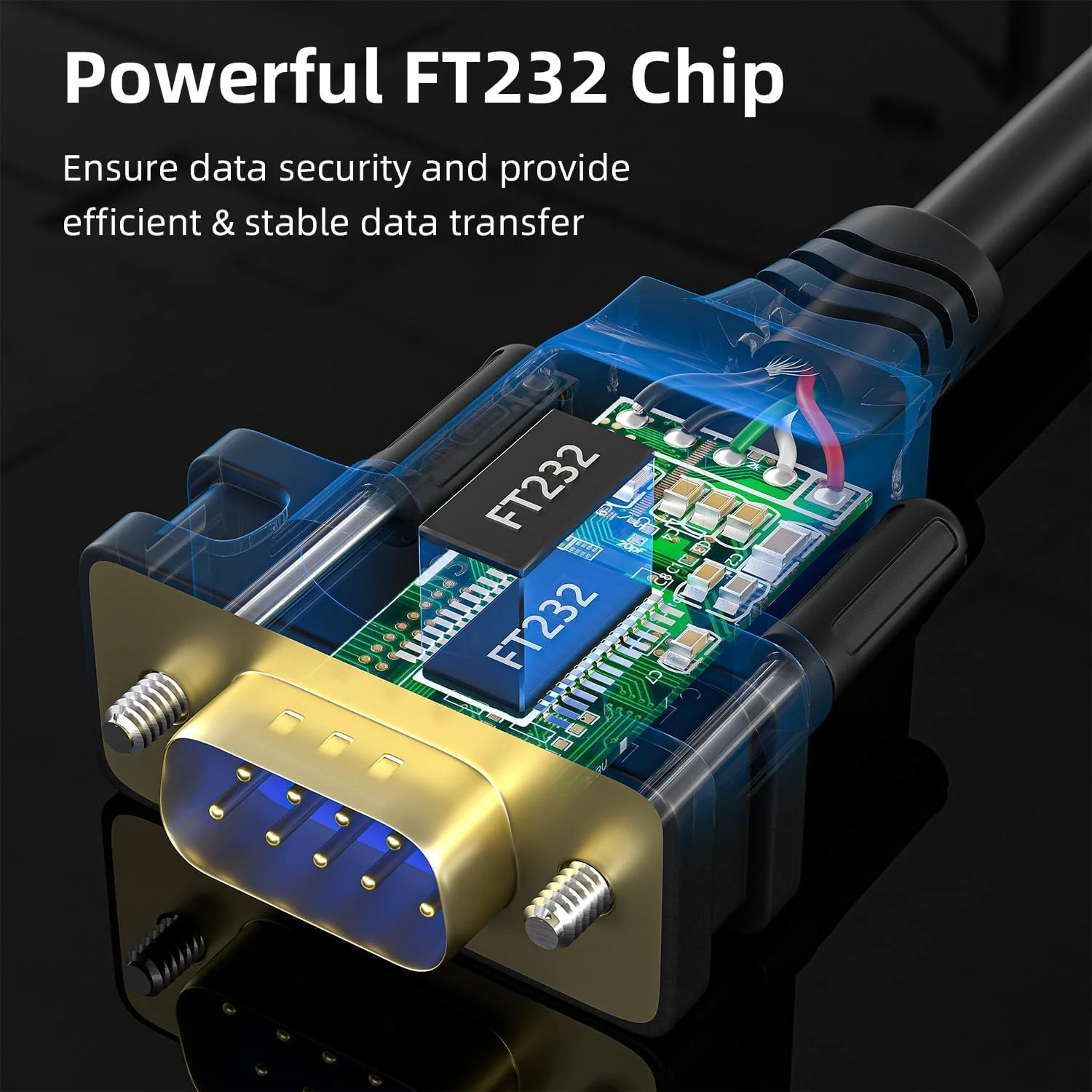 USB Type C to RS232 DB9 Serial Port Adapter Cable, FTDI Chipset, Supports Windows 11, 10, 8, 7 and Mac Linux 6FT USB-C to Serial DB9 - Image 3