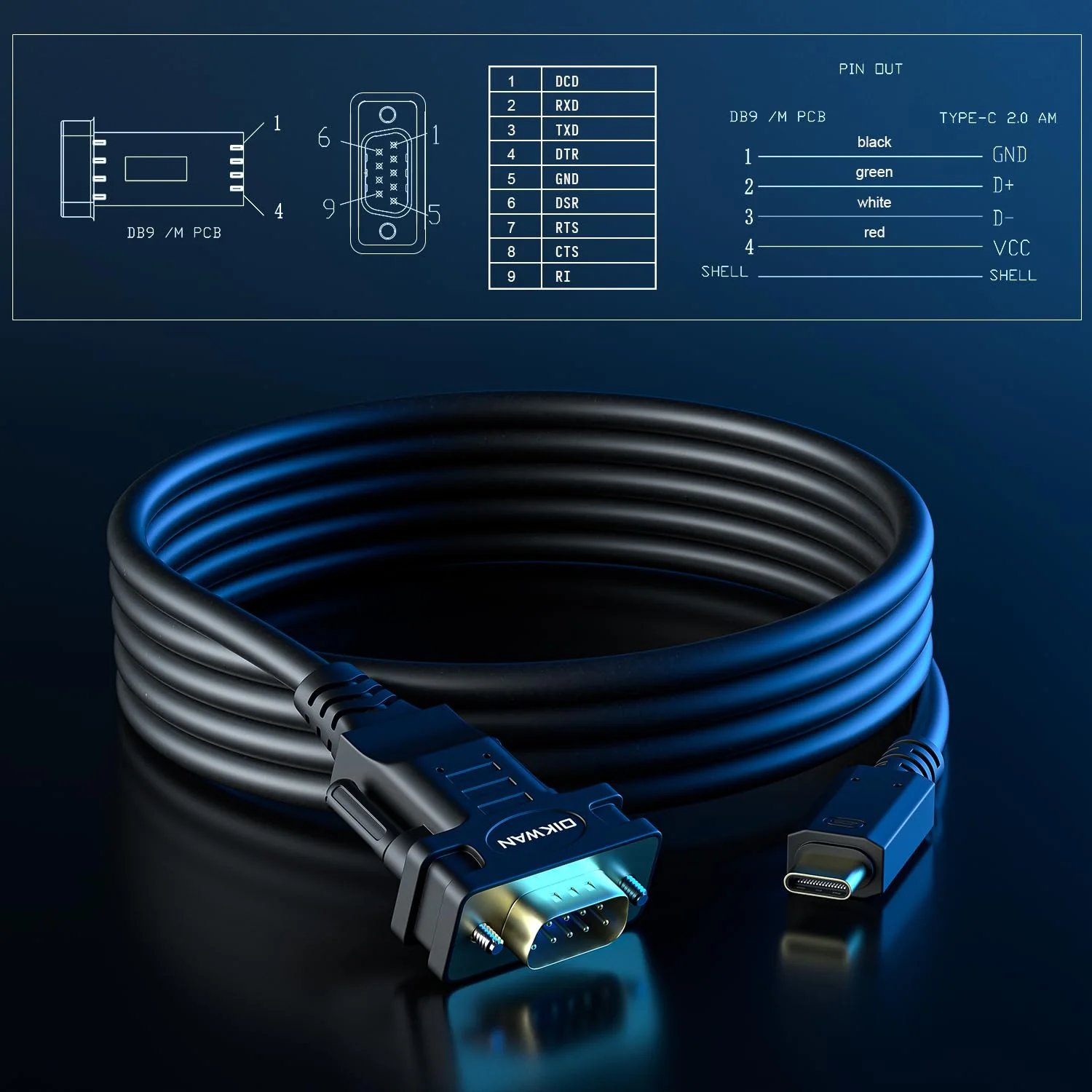 USB Type C to RS232 DB9 Serial Port Adapter Cable, FTDI Chipset, Supports Windows 11, 10, 8, 7 and Mac Linux 6FT USB-C to Serial DB9 - Image 6