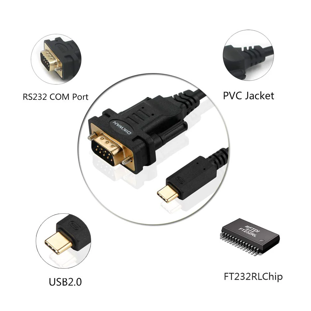 USB Type C to RS232 DB9 Serial Port Adapter Cable, FTDI Chipset, Supports Windows 11, 10, 8, 7 and Mac Linux 6FT USB-C to Serial DB9 - Image 9