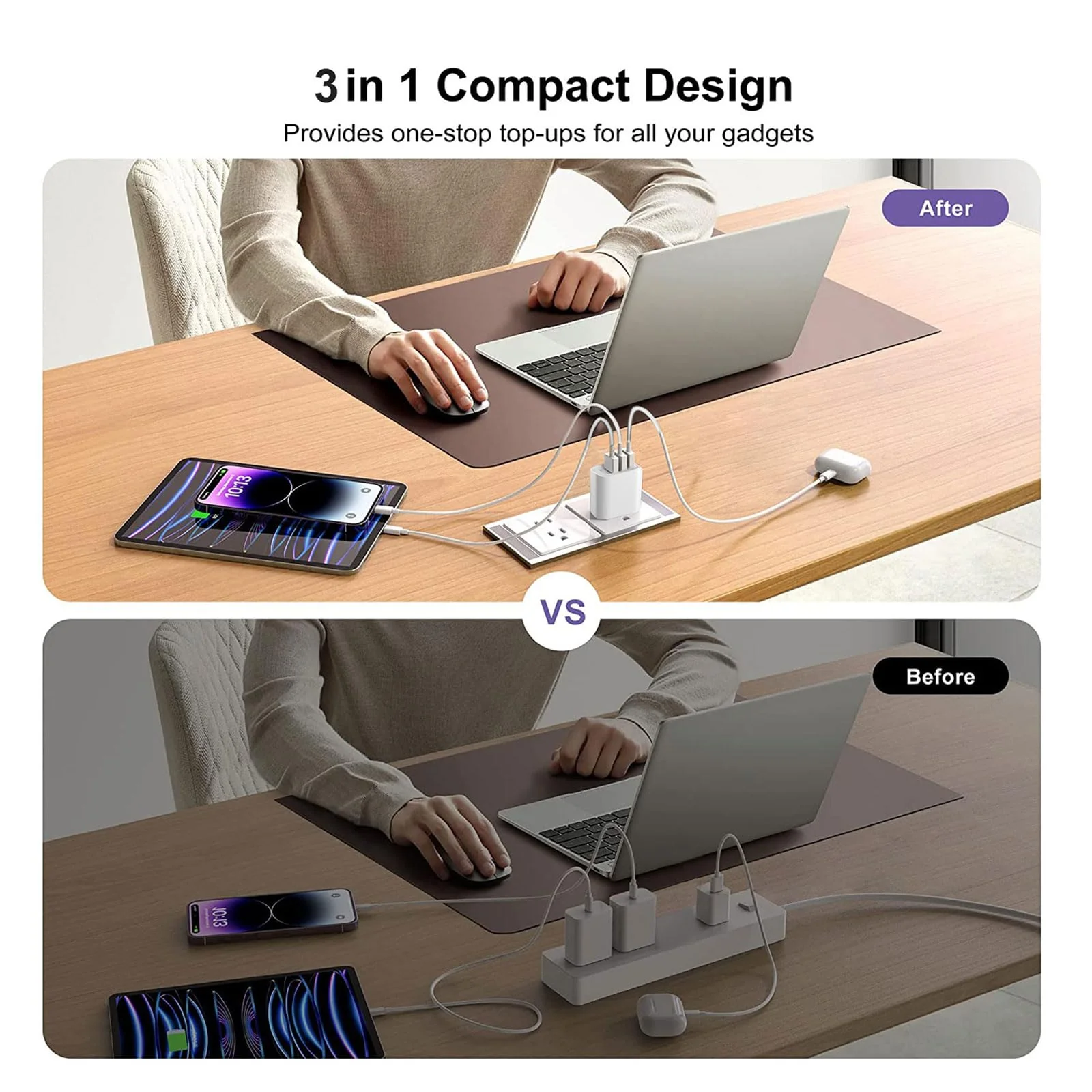 USB Wall Charger, 3 Pack 3-Port USB Charger Block Wall Adapter USB Charging Cube Brick Compatible with iPhone 8/7/6 Plus/X, iPad, Samsung Galaxy S5 S6 S7 Edge, LG, Android and More - Image 2