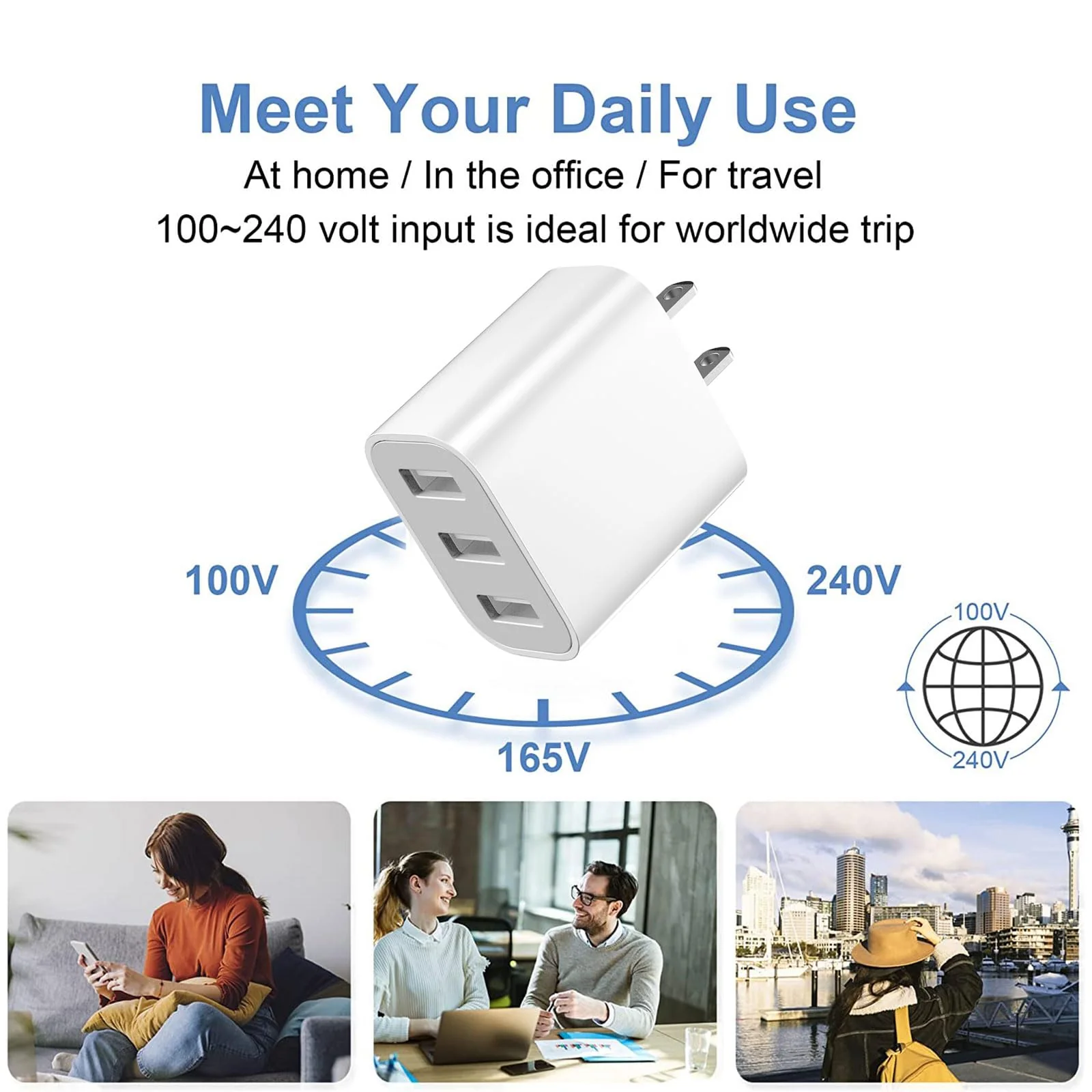 USB Wall Charger, 3 Pack 3-Port USB Charger Block Wall Adapter USB Charging Cube Brick Compatible with iPhone 8/7/6 Plus/X, iPad, Samsung Galaxy S5 S6 S7 Edge, LG, Android and More - Image 6