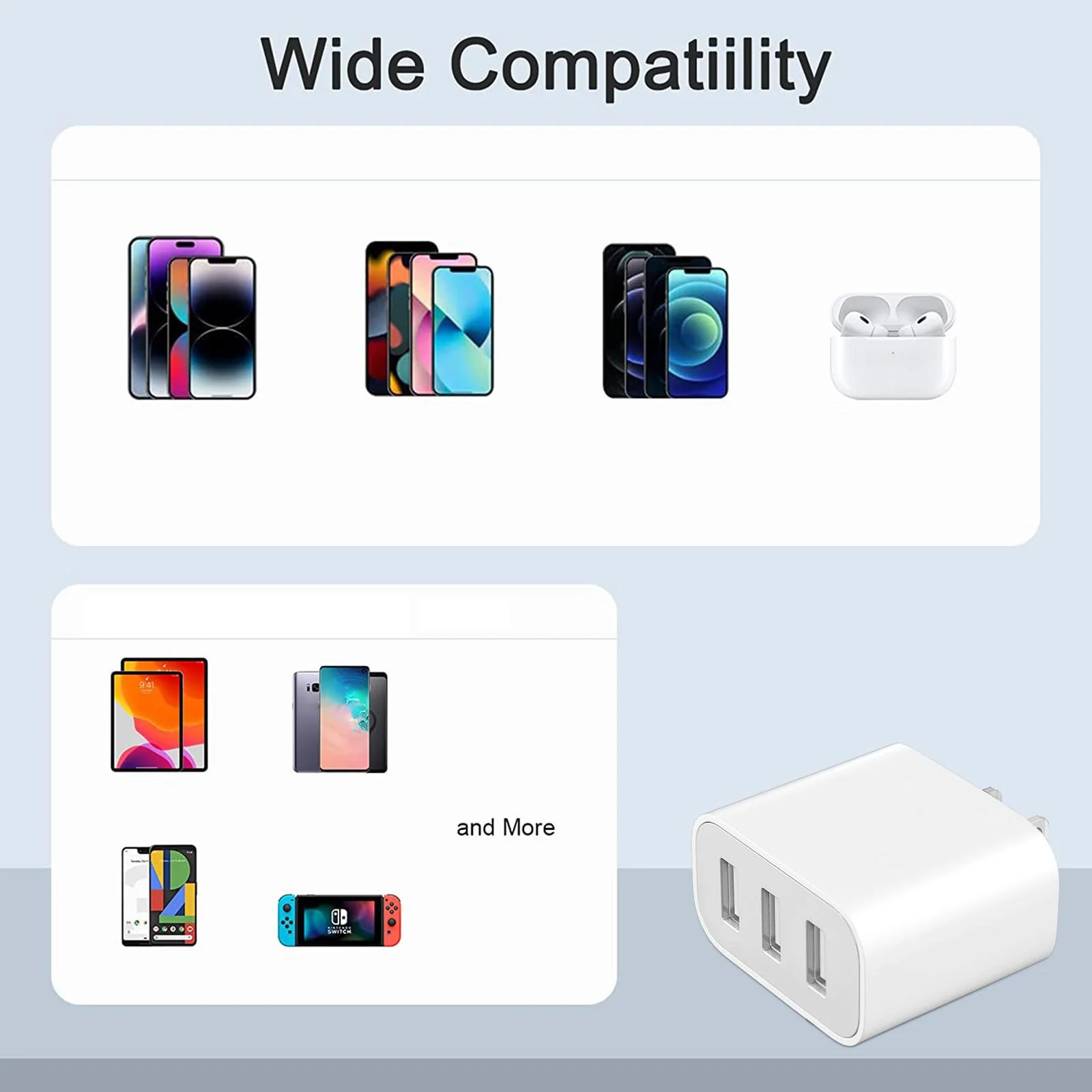 USB Wall Charger, 3 Pack 3-Port USB Charger Block Wall Adapter USB Charging Cube Brick Compatible with iPhone 8/7/6 Plus/X, iPad, Samsung Galaxy S5 S6 S7 Edge, LG, Android and More - Image 7