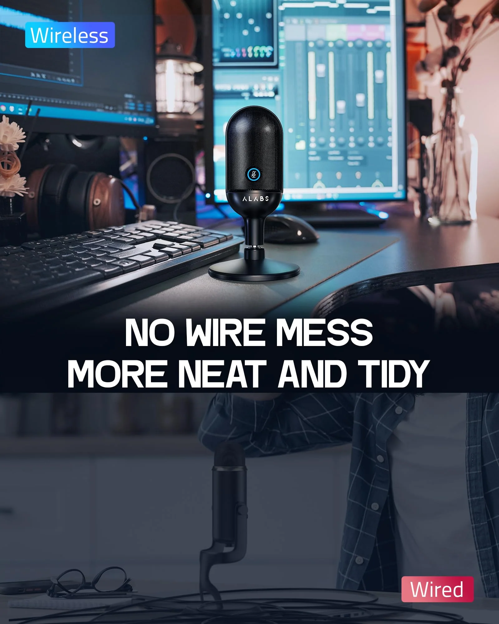 USB Wireless Cardioid Condenser Microphone for Podcast,Gaming and Home Office,100ft Signal Transmission Distance,Streaming Mic with LED Quick Mute Indicator and Noise Cancelling for PC,Mac - Image 2