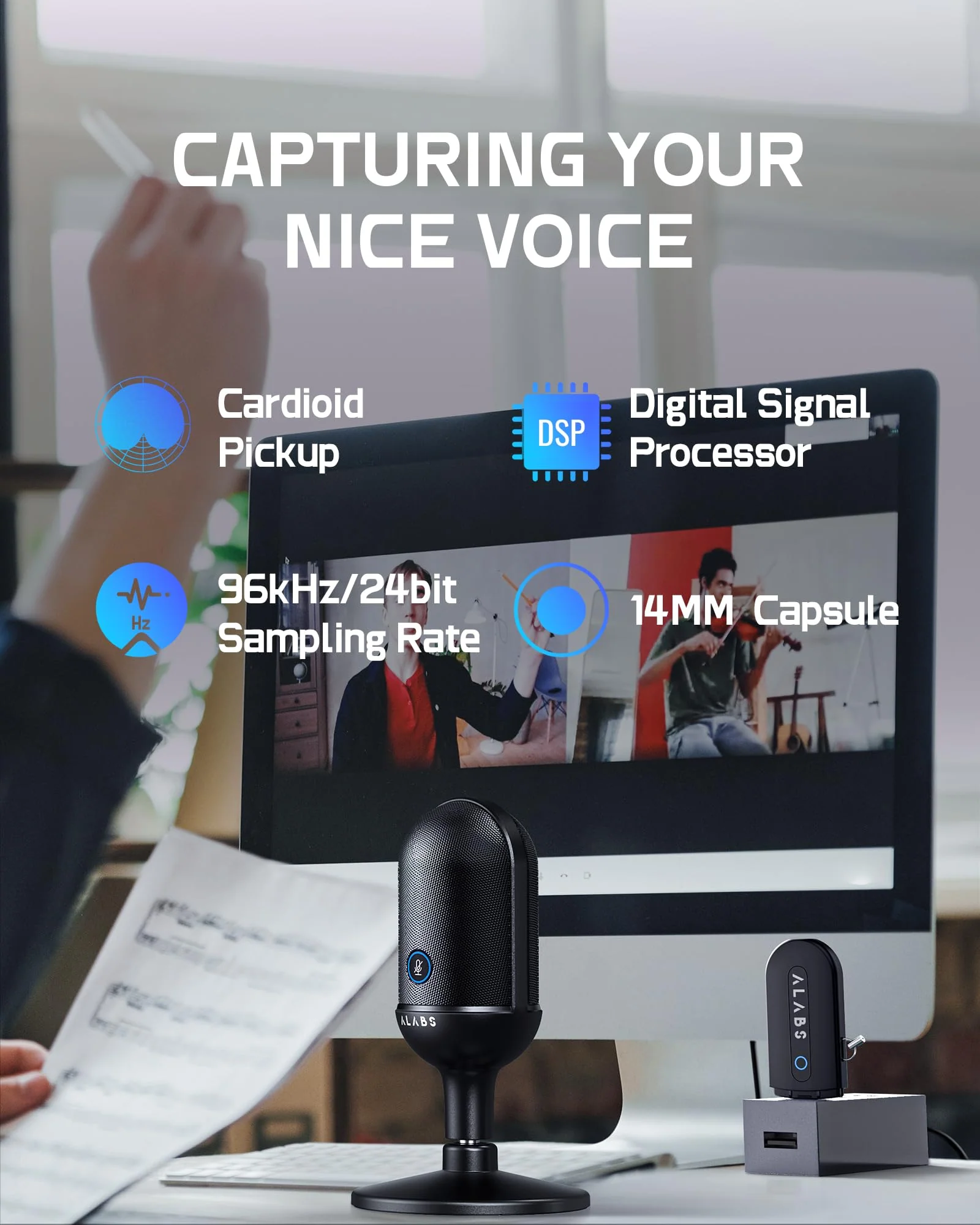 USB Wireless Cardioid Condenser Microphone for Podcast,Gaming and Home Office,100ft Signal Transmission Distance,Streaming Mic with LED Quick Mute Indicator and Noise Cancelling for PC,Mac - Image 5