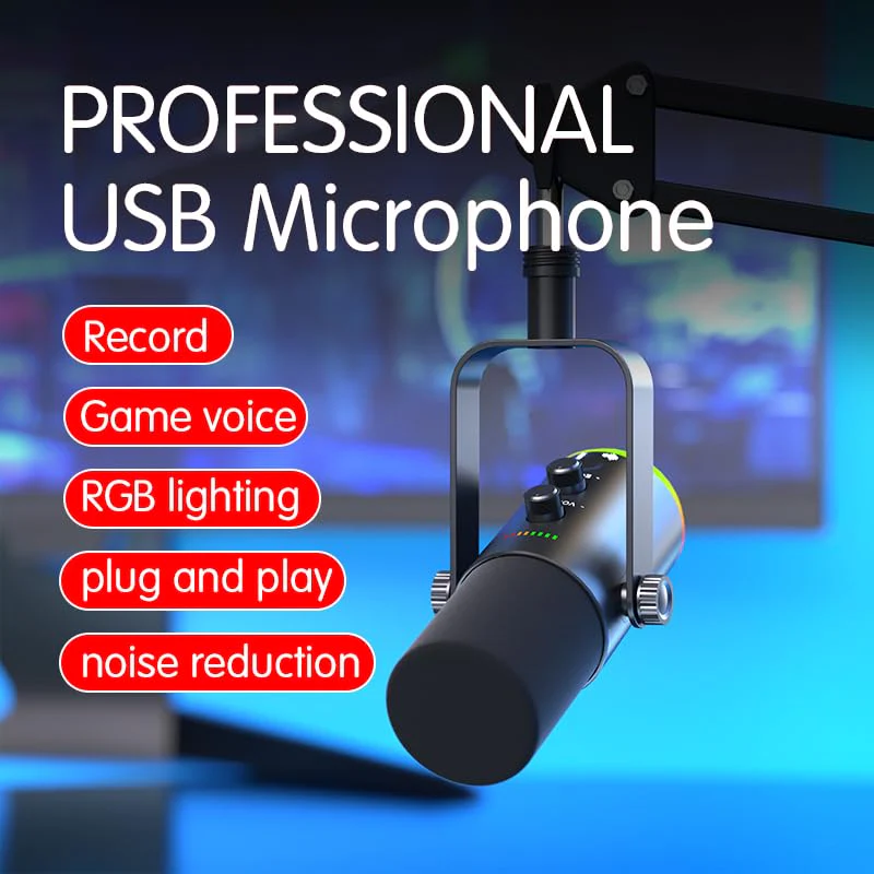 USB/XLR Dynamic Microphone for Podcasting, Gaming Streaming Mic with RGB Light, Mute Button, Noise Cancellation, Desktop Stand - Image 3
