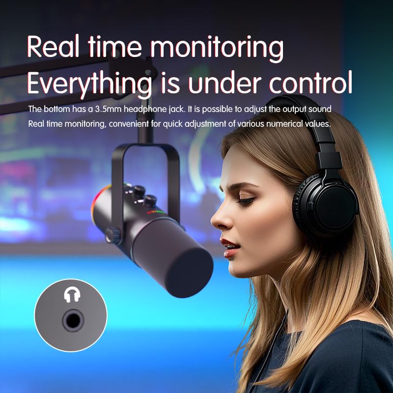 USB/XLR Dynamic Microphone for Podcasting, Gaming Streaming Mic with RGB Light, Mute Button, Noise Cancellation, Desktop Stand - Image 6