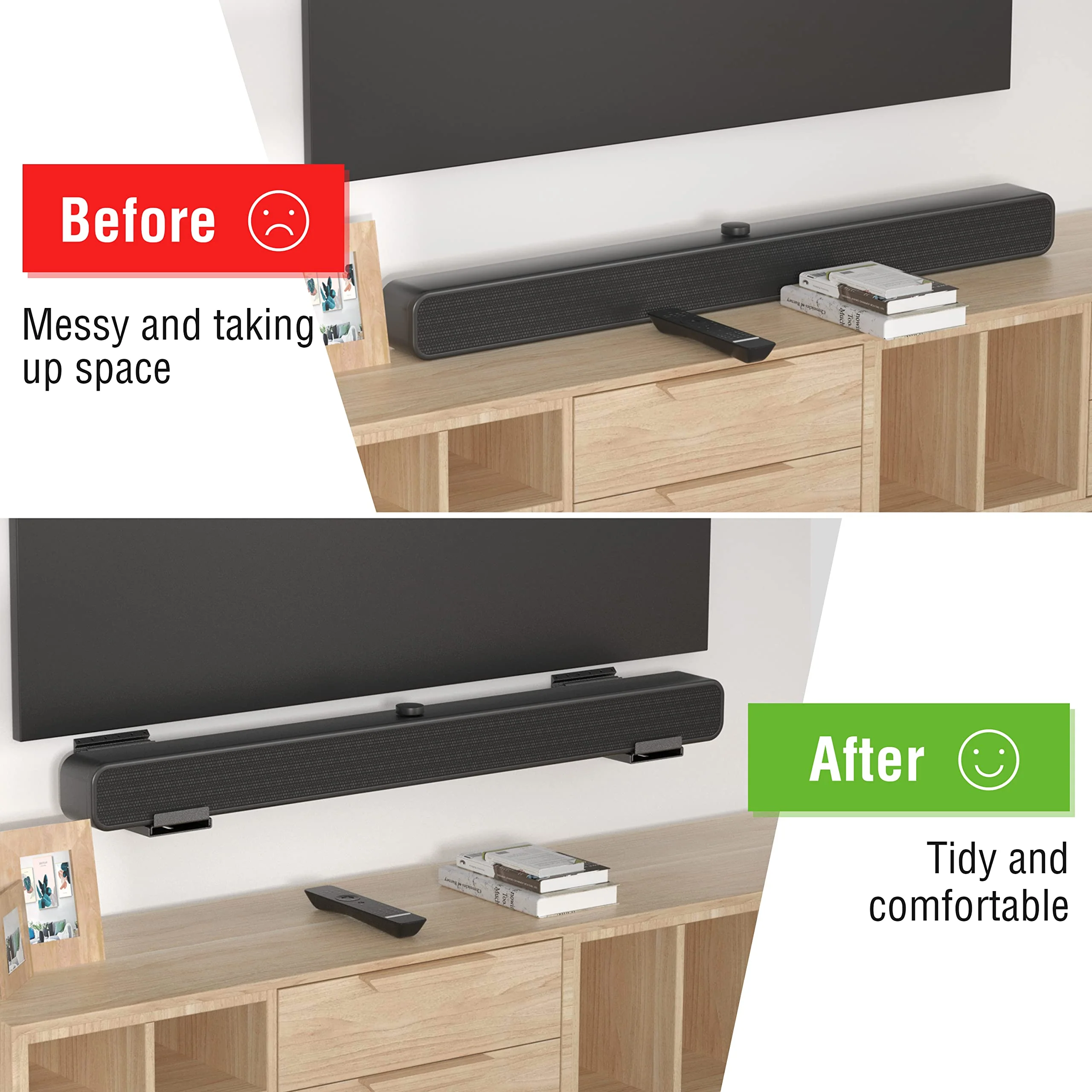 USX MOUNT Studless Soundbar Wall Mount, Universal Drywall Sound Bar Wall Brackets, Works with Most Soundbars, Holds up to 22 Lbs, Depth Adjustable 4.13-6.3'', Removable and Lockable - Image 5