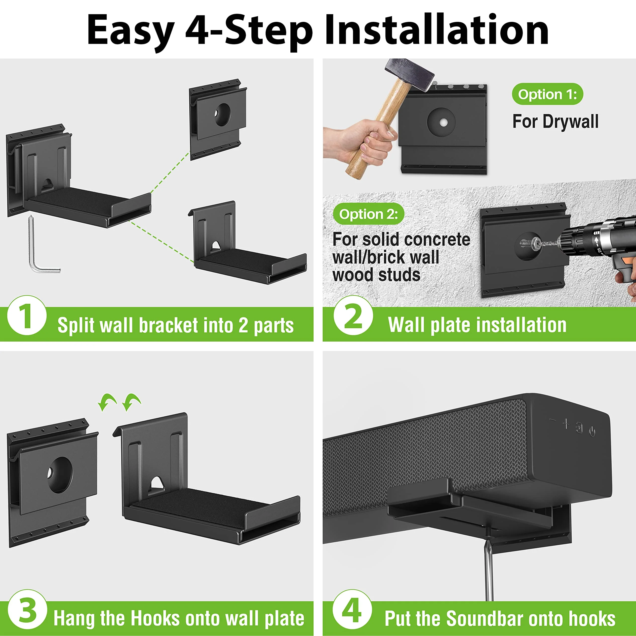 USX MOUNT Studless Soundbar Wall Mount, Universal Drywall Sound Bar Wall Brackets, Works with Most Soundbars, Holds up to 22 Lbs, Depth Adjustable 4.13-6.3'', Removable and Lockable - Image 6