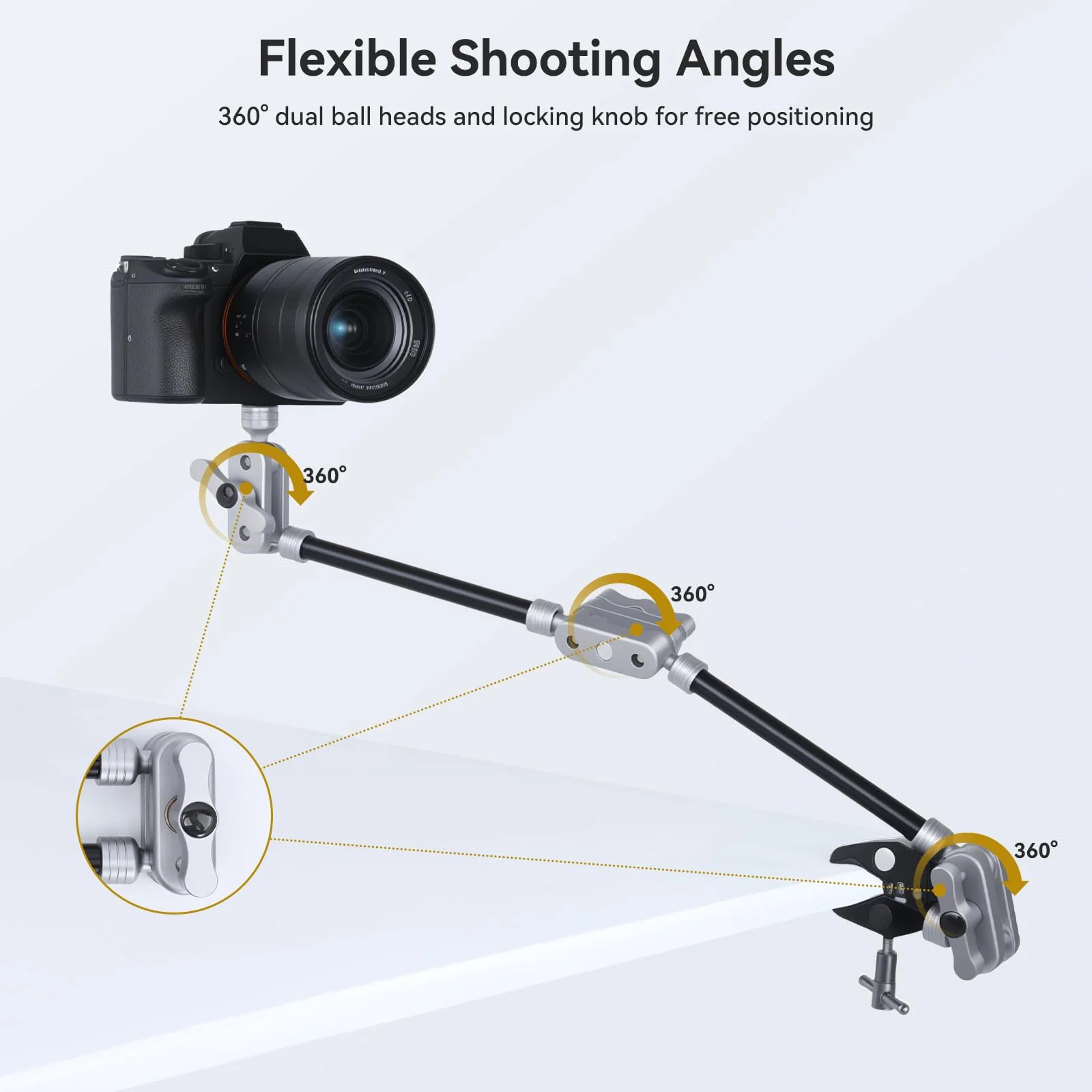 UTEBIT 22" Magic Arm w Clamp Mount, Desk Camera Mount Articulating Friction Boom w Arm 1/4" Thread Adapter, Overhead Desk Phone Mount for Video Light Webcam Microphone Action Camera Content Creators - Image 3