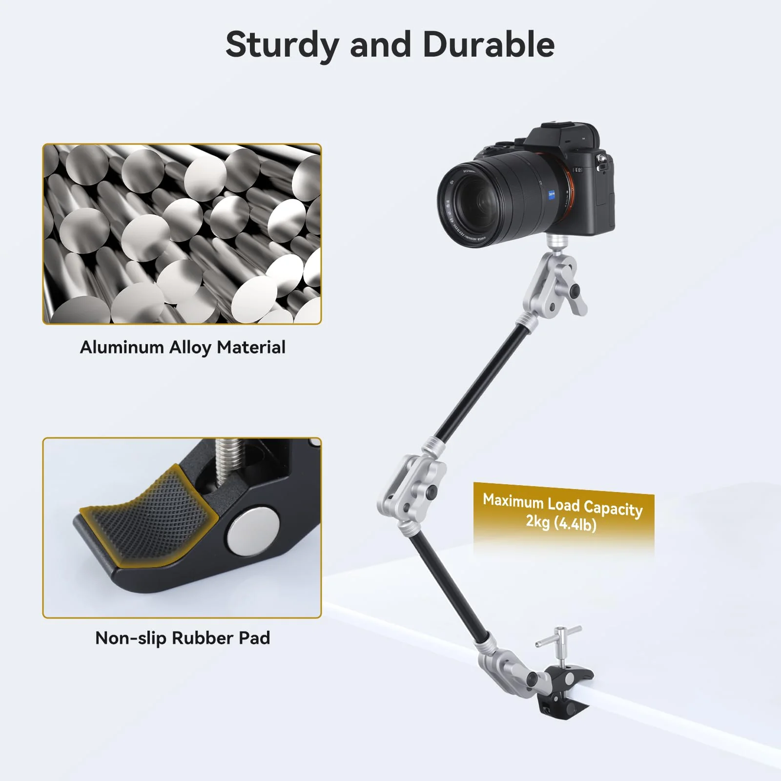 UTEBIT 22" Magic Arm w Clamp Mount, Desk Camera Mount Articulating Friction Boom w Arm 1/4" Thread Adapter, Overhead Desk Phone Mount for Video Light Webcam Microphone Action Camera Content Creators - Image 4