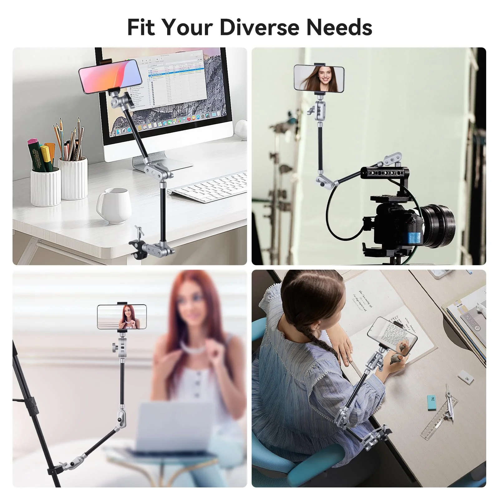 UTEBIT 22" Magic Arm w Clamp Mount, Desk Camera Mount Articulating Friction Boom w Arm 1/4" Thread Adapter, Overhead Desk Phone Mount for Video Light Webcam Microphone Action Camera Content Creators - Image 7