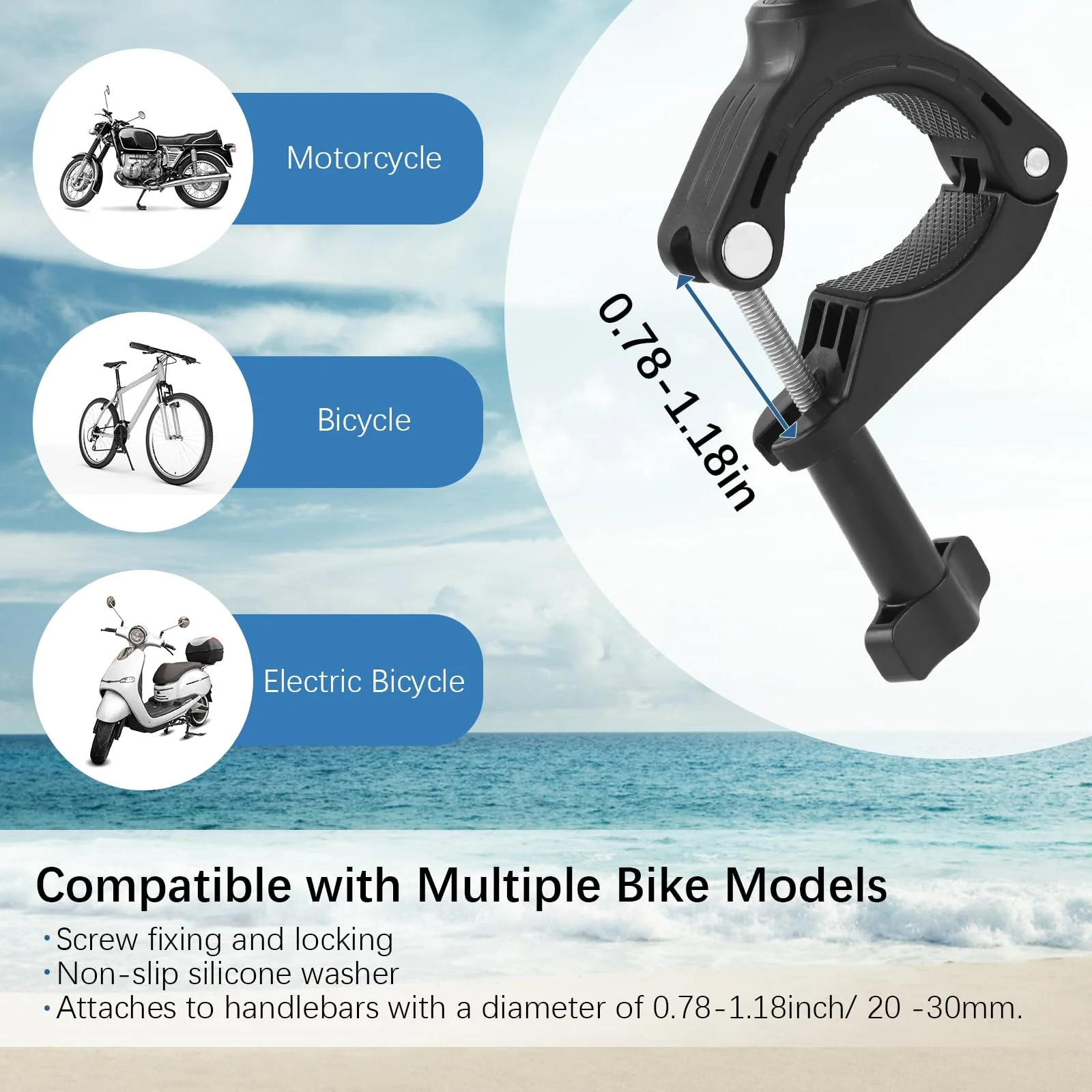 UTEBIT Camera Bike Mount Clamp with 360°Dual Ballhead Rotation,Bicycle Handlebar Clamp Mount Motorcycle Bracket Handlebar with Action Camera Mount Adapter, Compatible with GO PRO/Action Cameras/Phone - Image 7